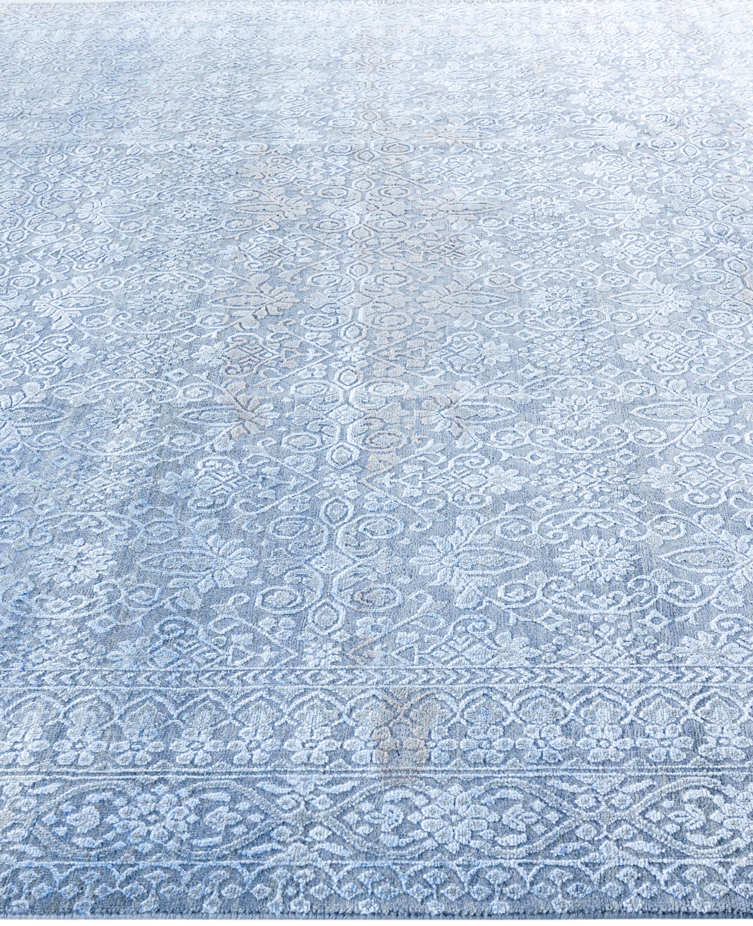 Annodato a mano Traditional Abstract Wool, Silk Hand Knoted Gray Area Rugs 8' 2