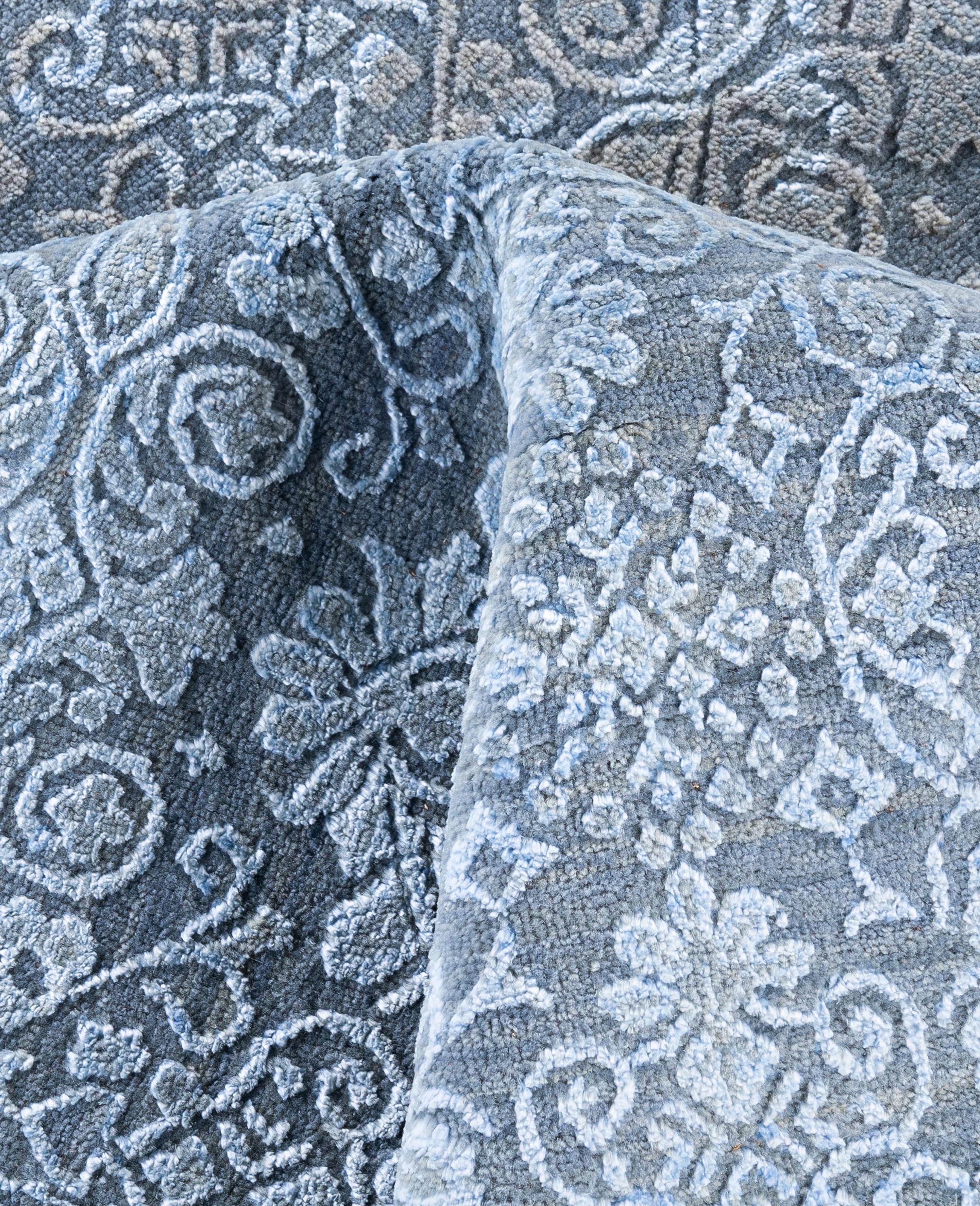Lana Traditional Abstract Wool, Silk Hand Knoted Gray Area Rugs 8' 2