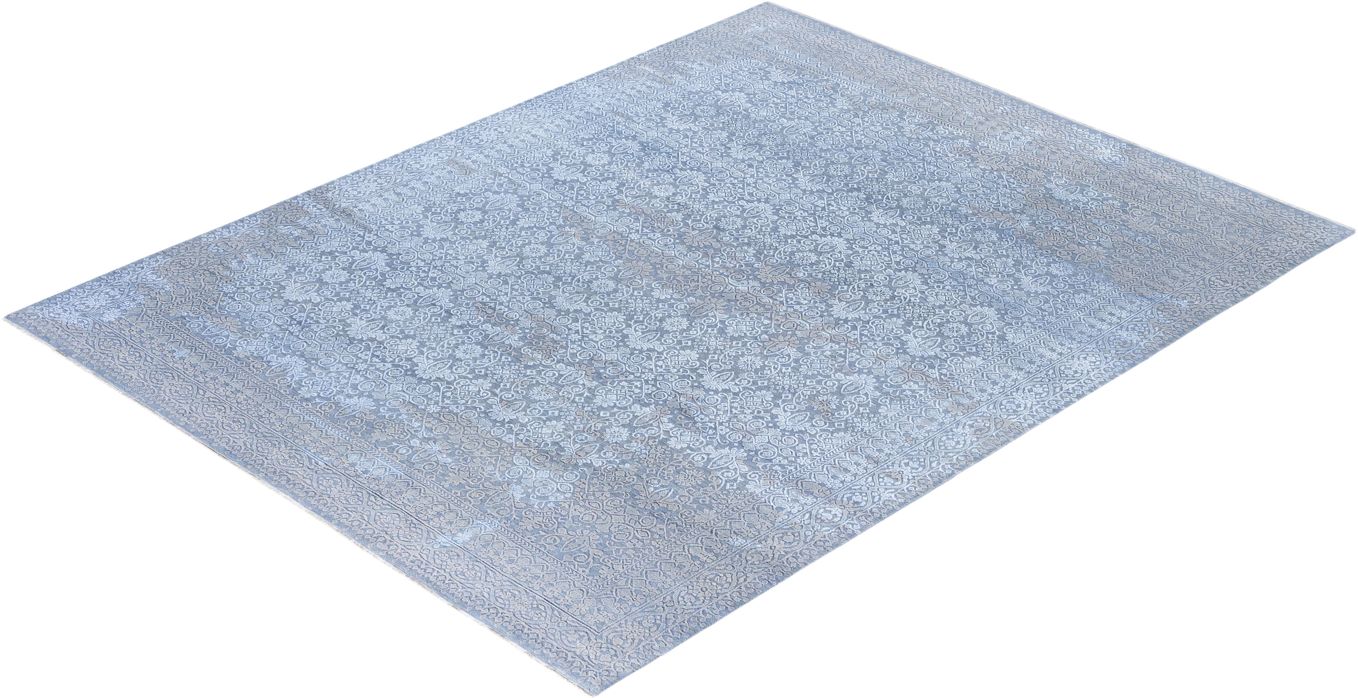 Traditional Abstract Wool, Silk Hand Knoted Gray Area Rugs 8' 2