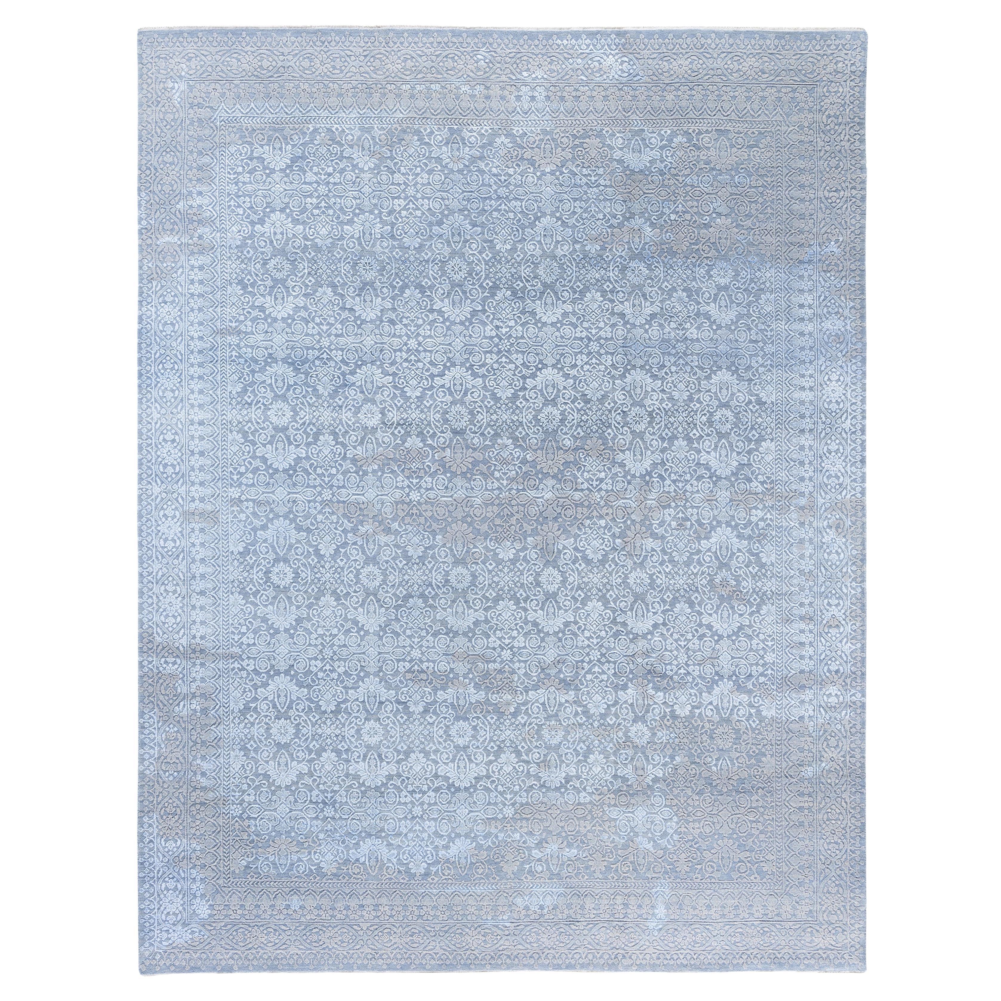 Traditional Abstract Wool, Silk Hand Knoted Gray Area Rugs 8' 2" x 10' 2"