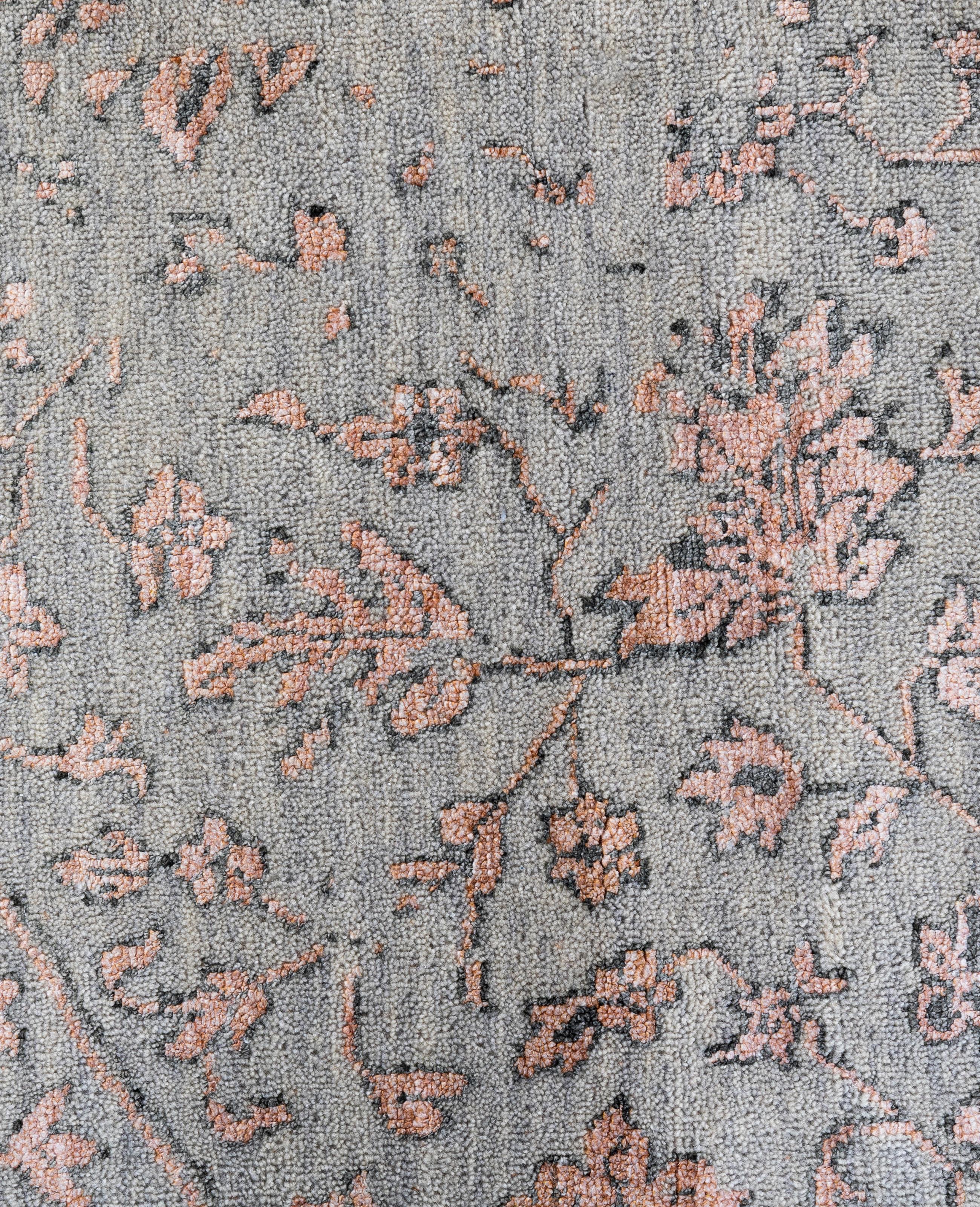 Alfombra Tradicional Abstracta de Lana y Seda Anudada a Mano Gris 2 x 3 cm Indio en venta