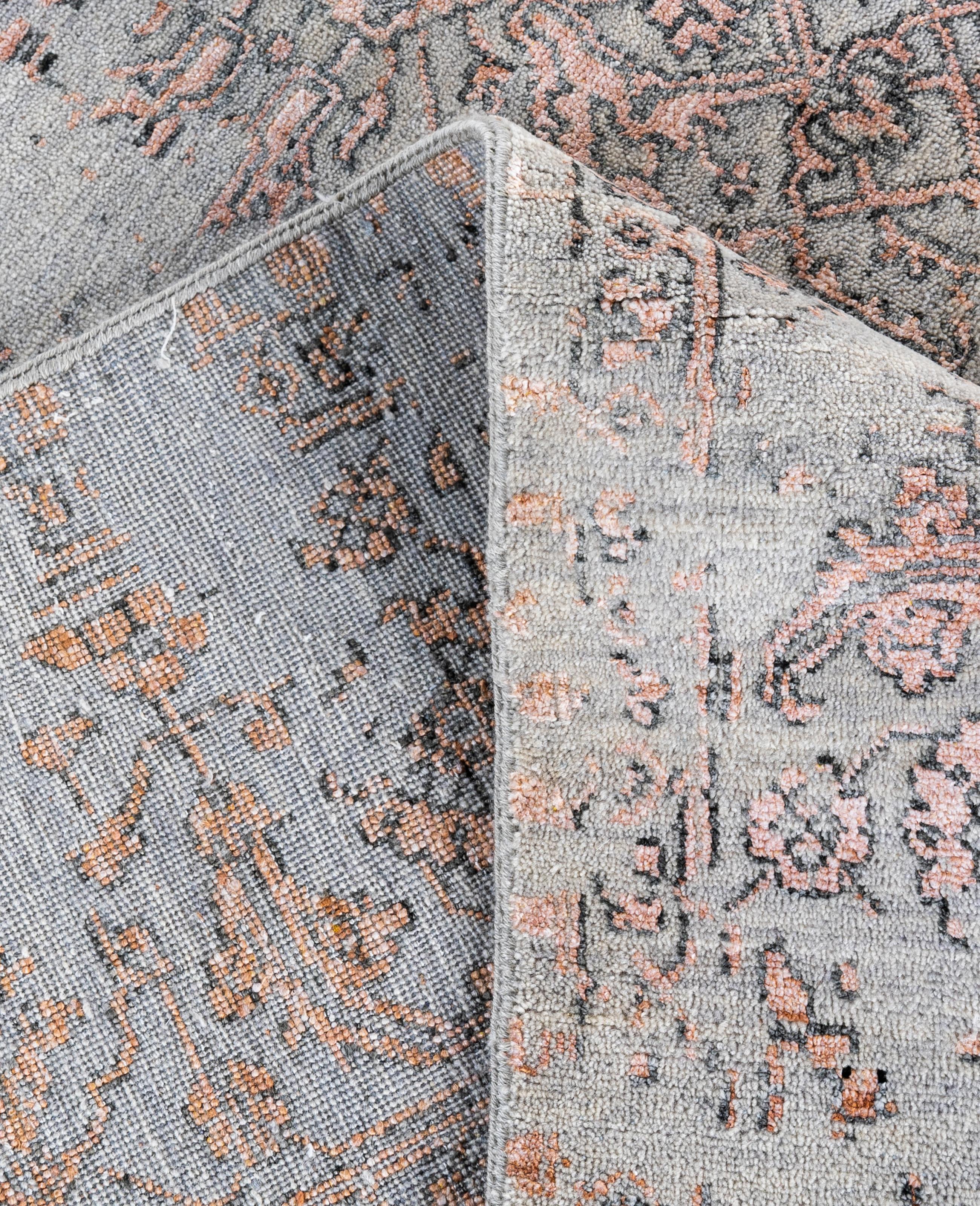 Alfombra Tradicional Abstracta de Lana y Seda Anudada a Mano Gris 2 x 3 cm Siglo XXI y contemporáneo en venta