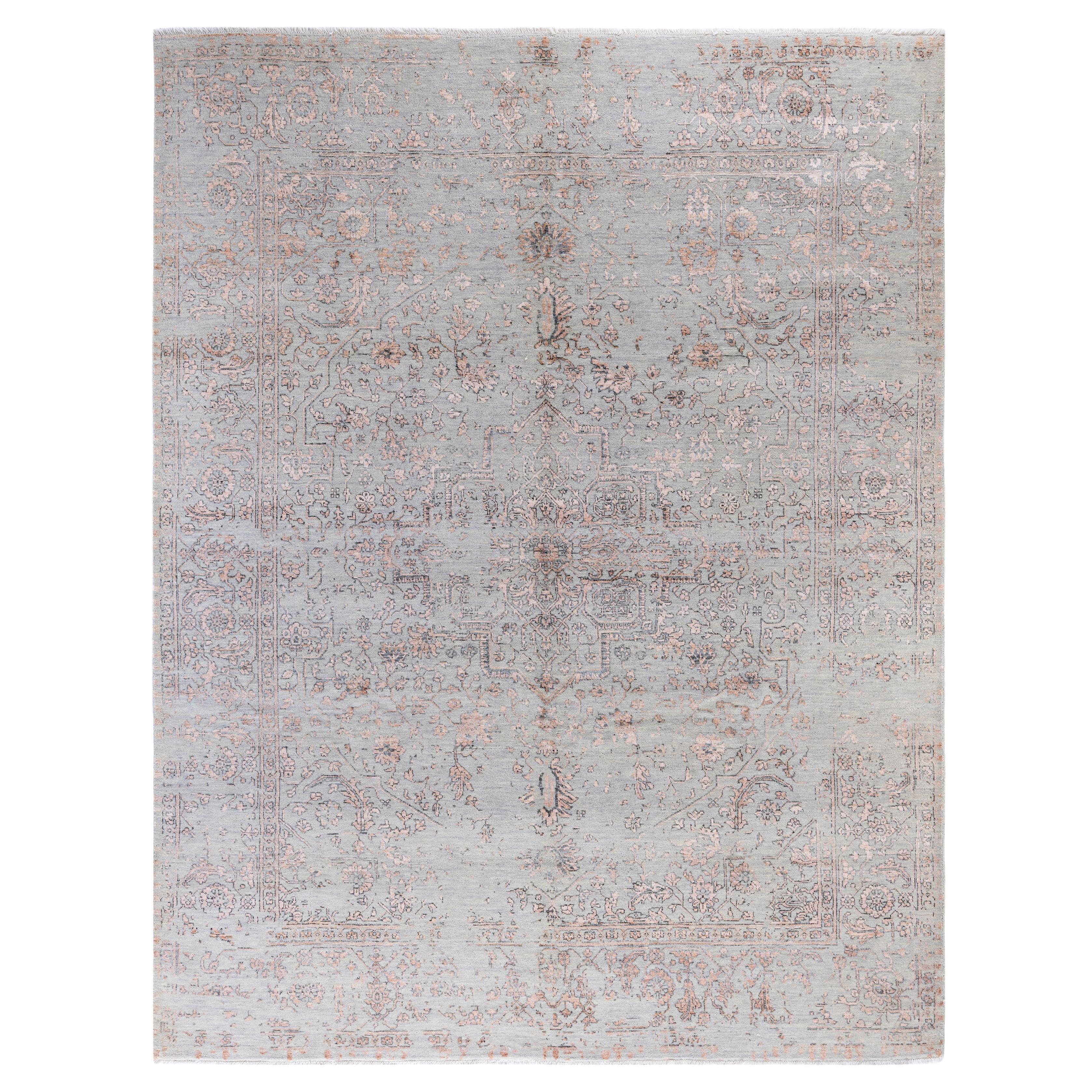 Traditional Abstract Wool, Silk Hand Knotted Gray Area Rugs 8' 2" x 10' 3"