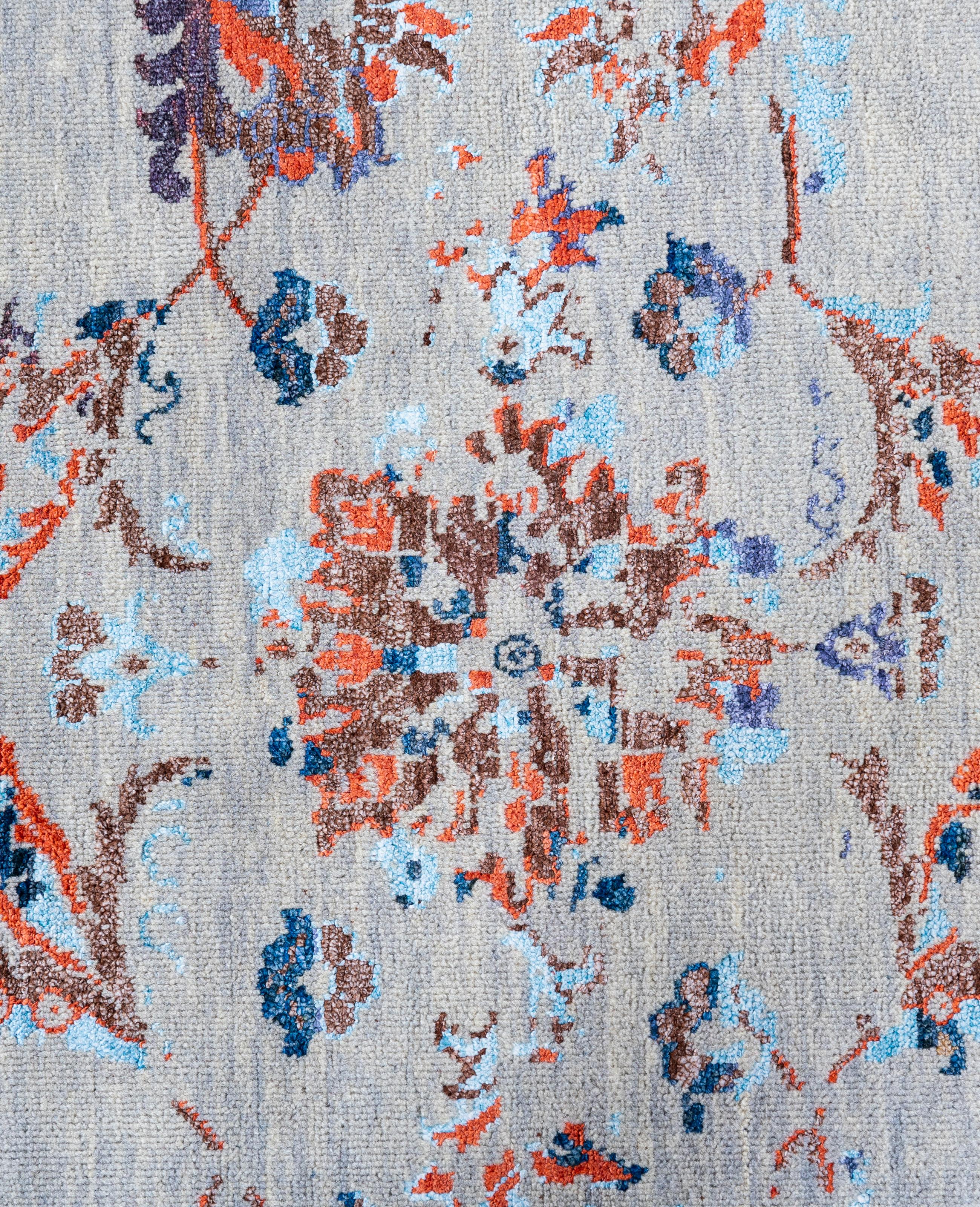 Indiano Traditional Abstract Wool, Silk Hand Knoted Gray Area Rugs 8' 2
