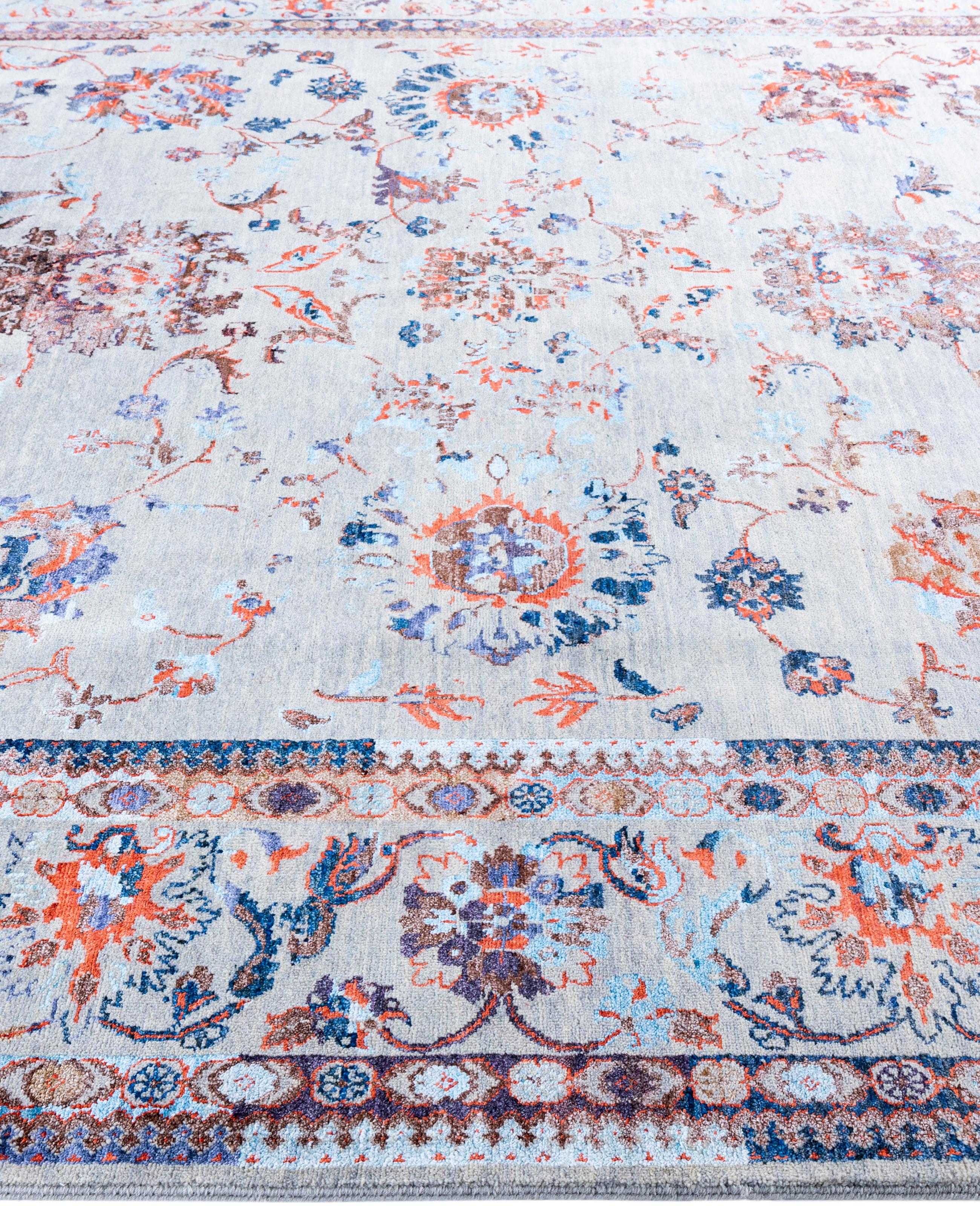 Annodato a mano Traditional Abstract Wool, Silk Hand Knoted Gray Area Rugs 8' 2