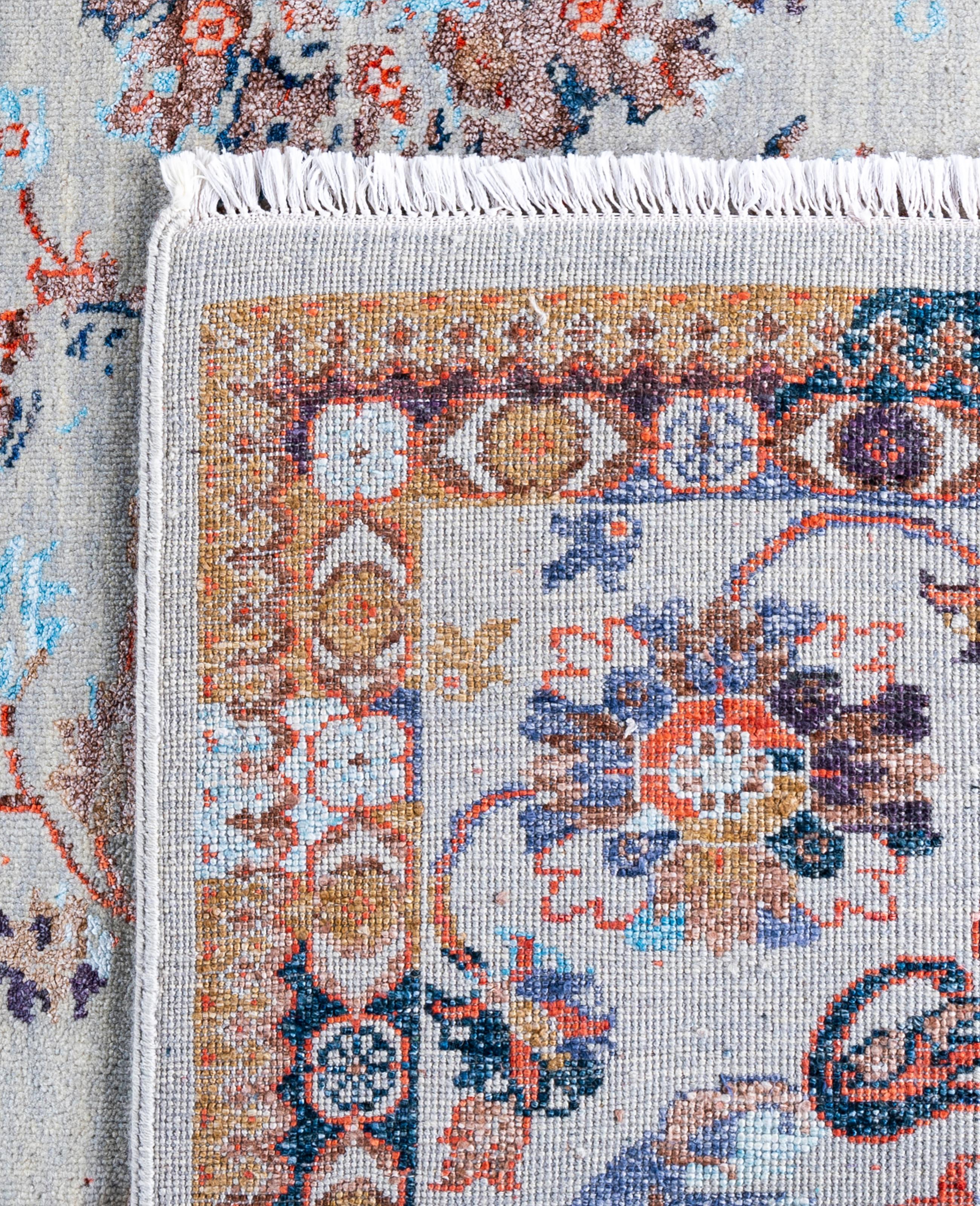 Traditional Abstract Wool, Silk Hand Knoted Gray Area Rugs 8' 2