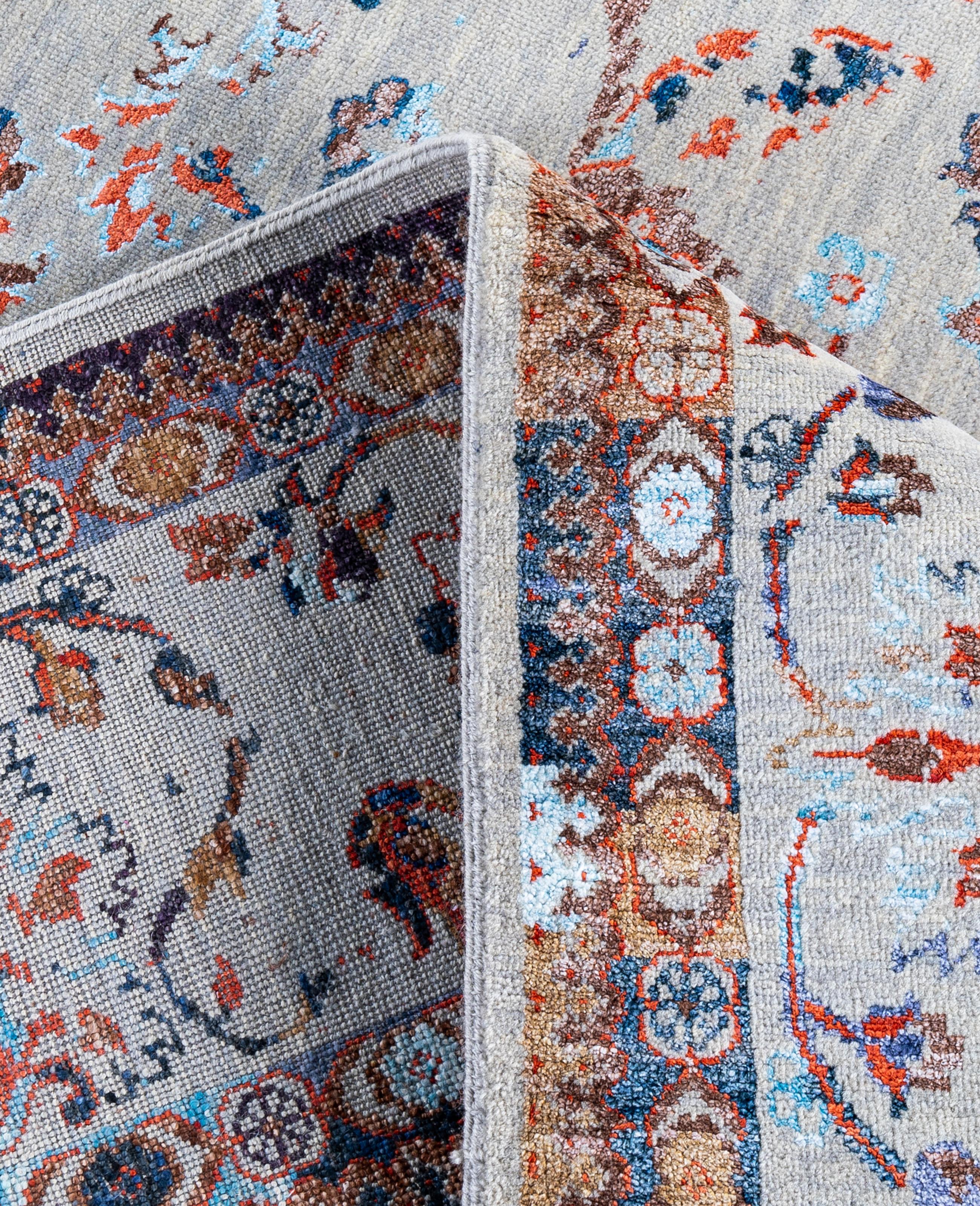 XXI secolo e contemporaneo Traditional Abstract Wool, Silk Hand Knoted Gray Area Rugs 8' 2