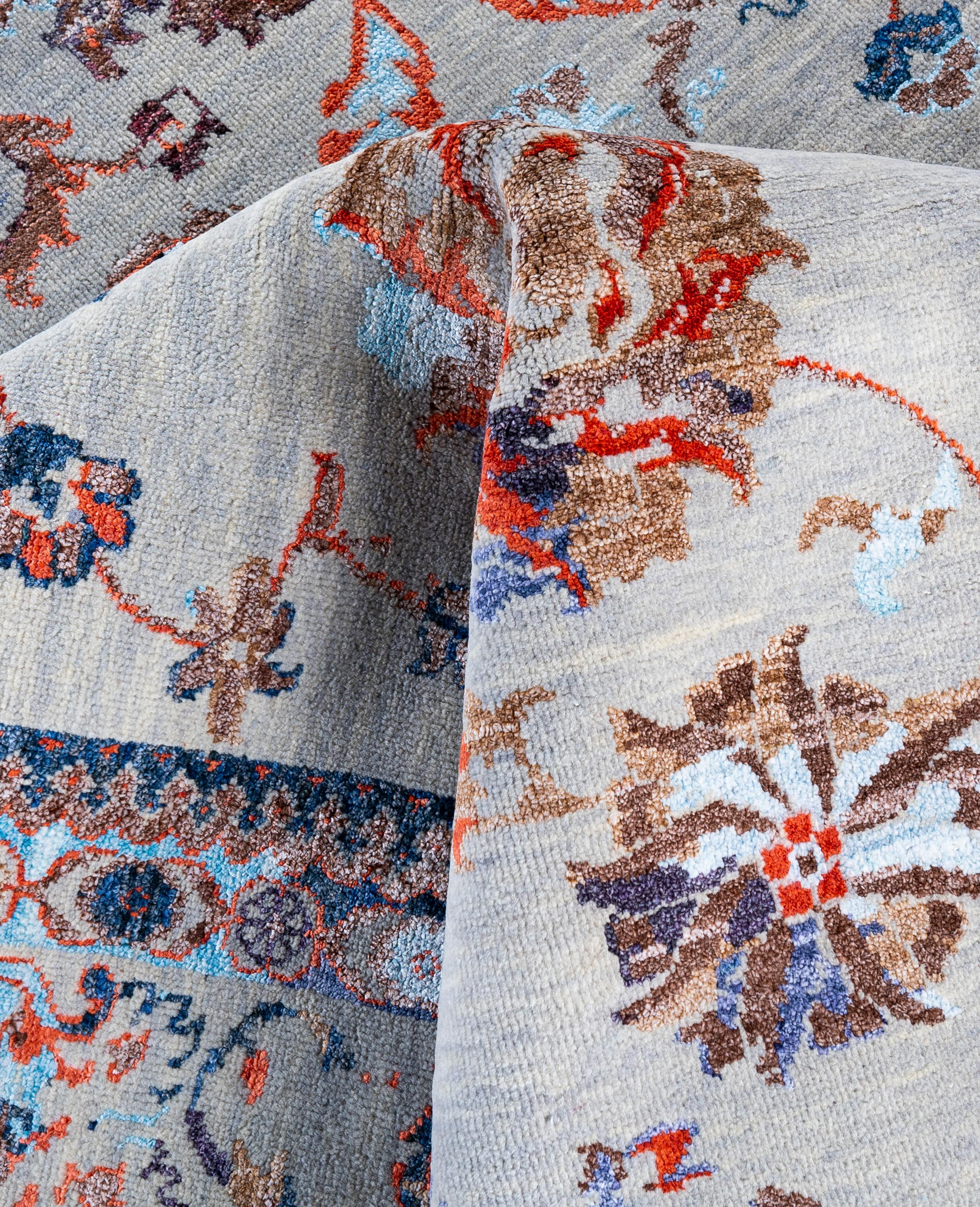 Lana Traditional Abstract Wool, Silk Hand Knoted Gray Area Rugs 8' 2