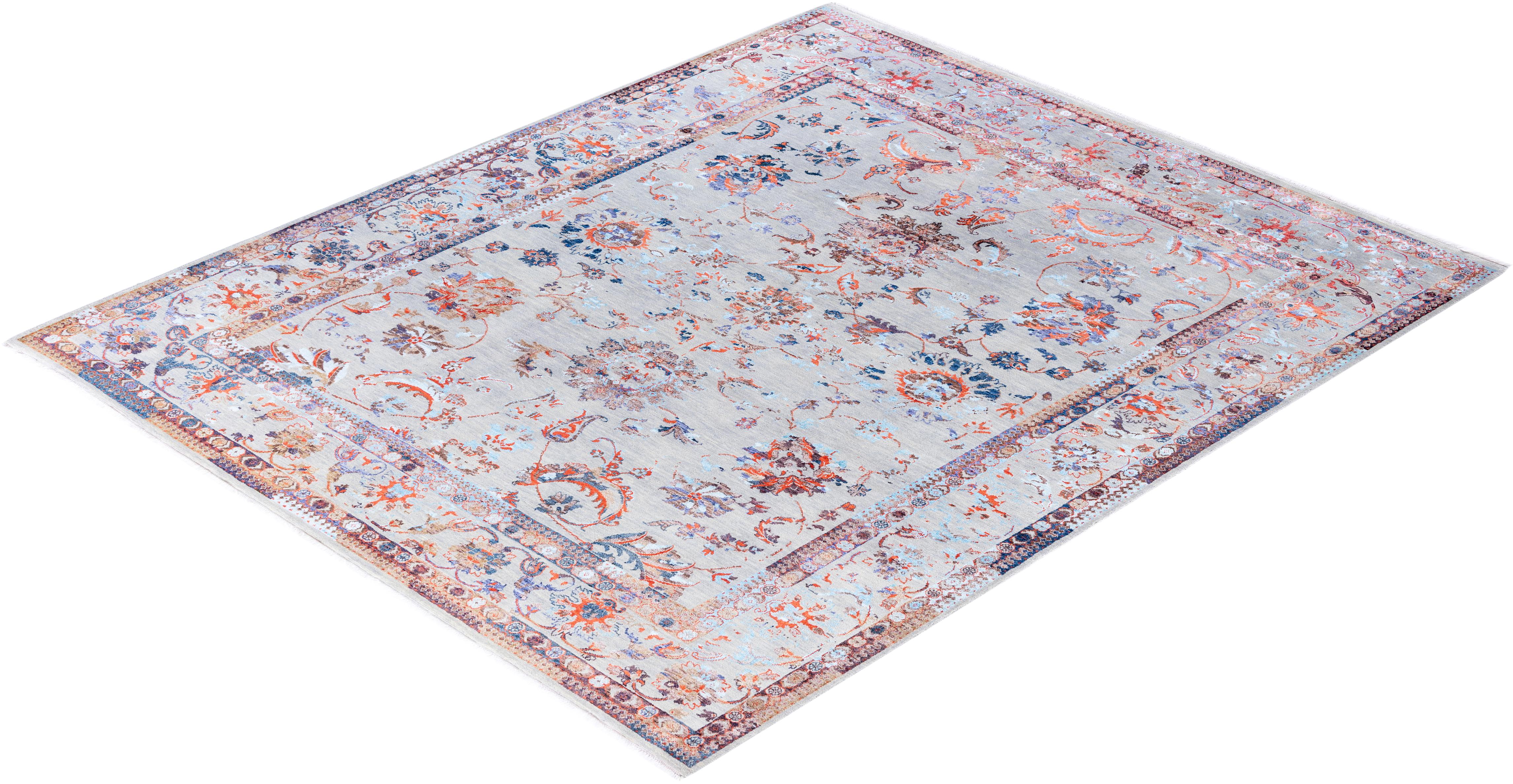 Traditional Abstract Wool, Silk Hand Knoted Gray Area Rugs 8' 2