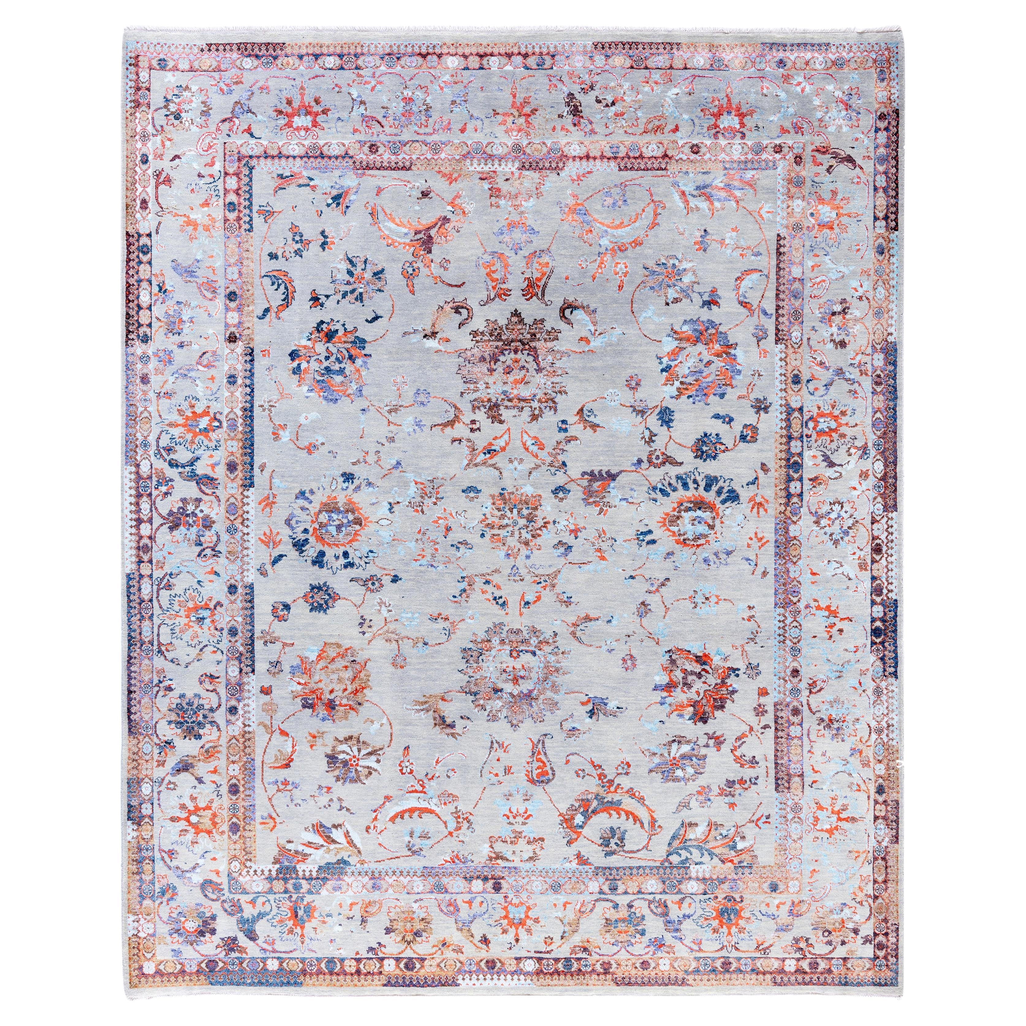 Traditional Abstract Wool, Silk Hand Knotted Gray Area Rug 8' 2" x 9' 10"