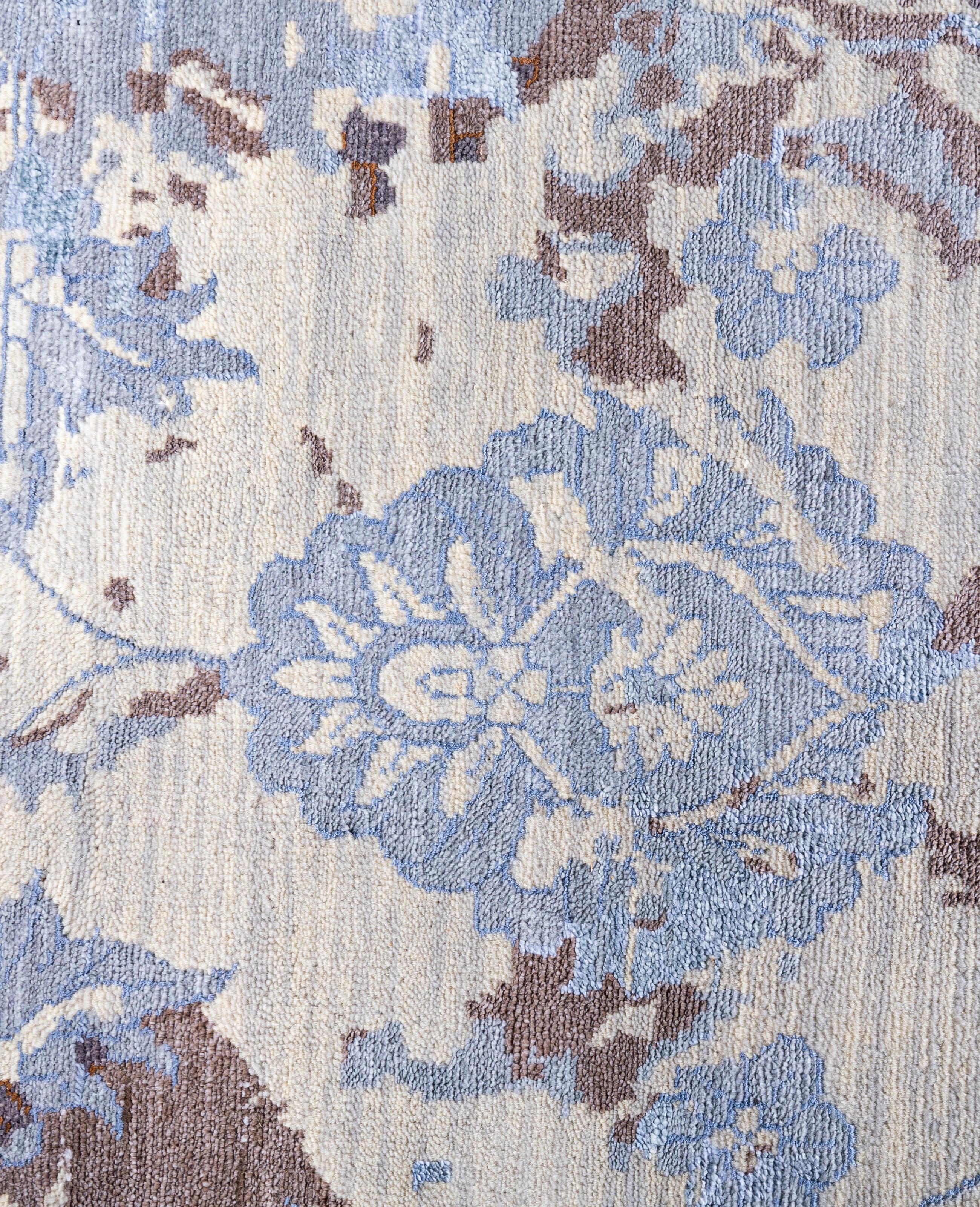 Indiano Traditional Abstract Wool, Silk Hand Knotted Gray Area Rugs 8' 4