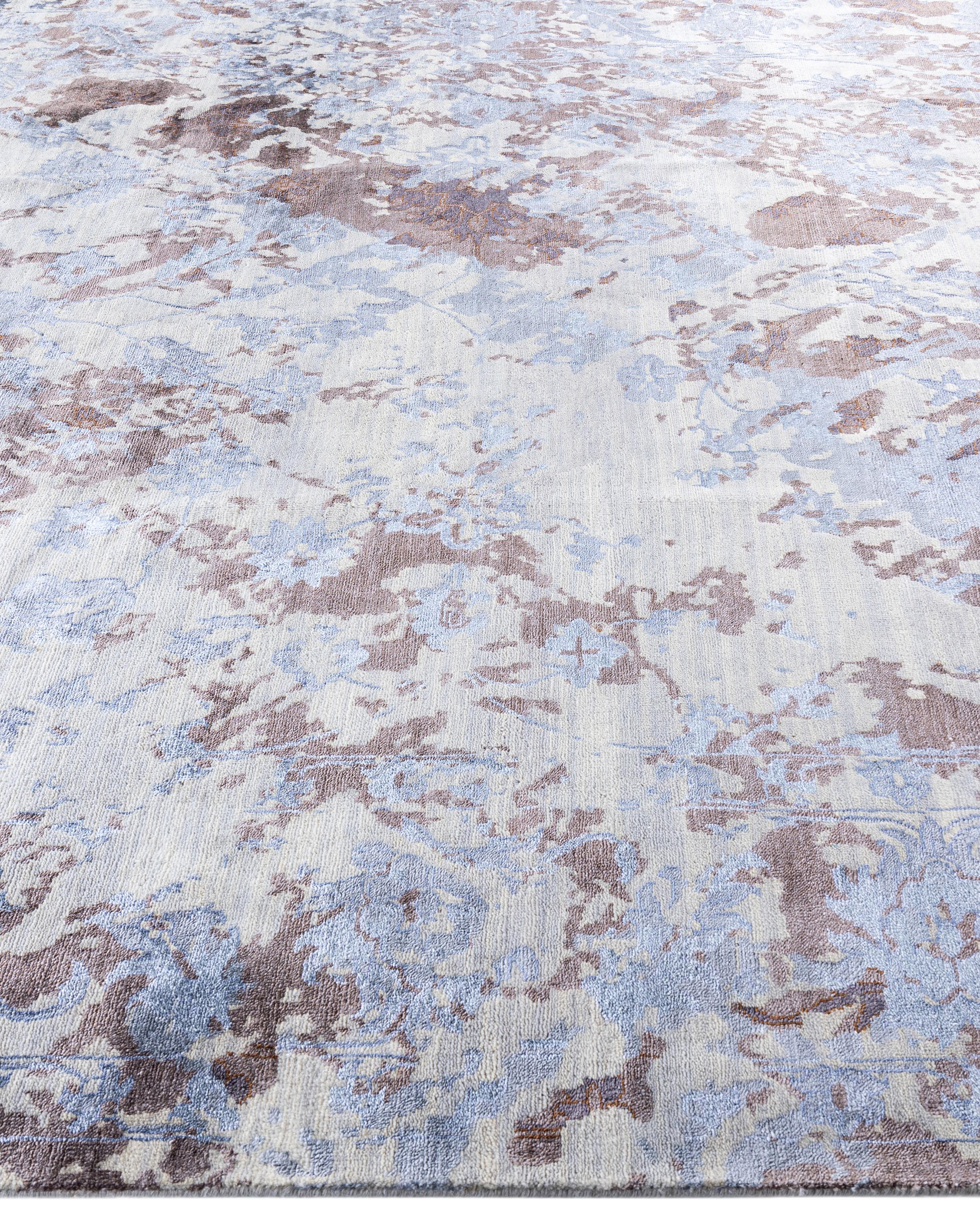 Annodato a mano Traditional Abstract Wool, Silk Hand Knotted Gray Area Rugs 8' 4