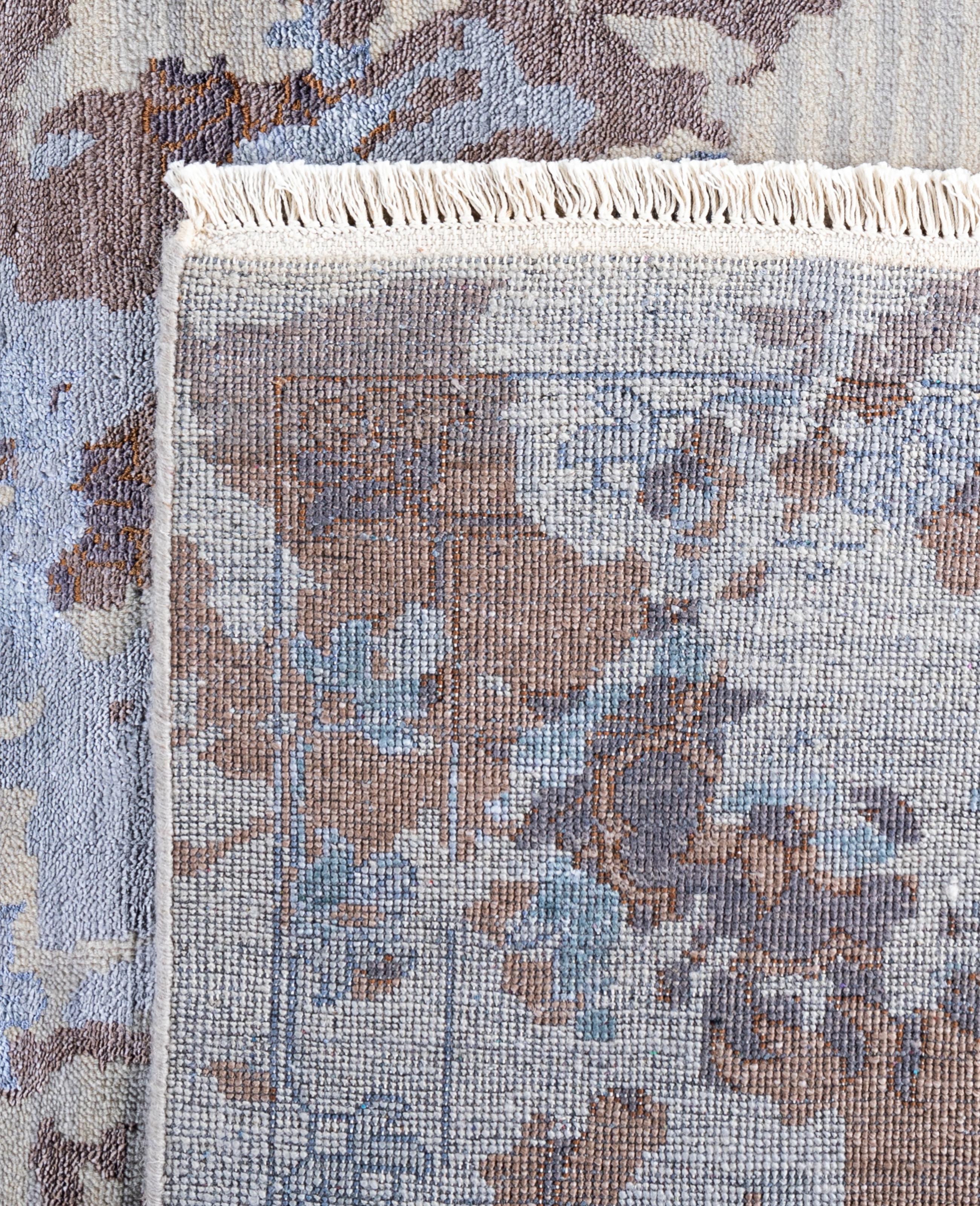 Traditional Abstract Wool, Silk Hand Knotted Gray Area Rugs 8' 4