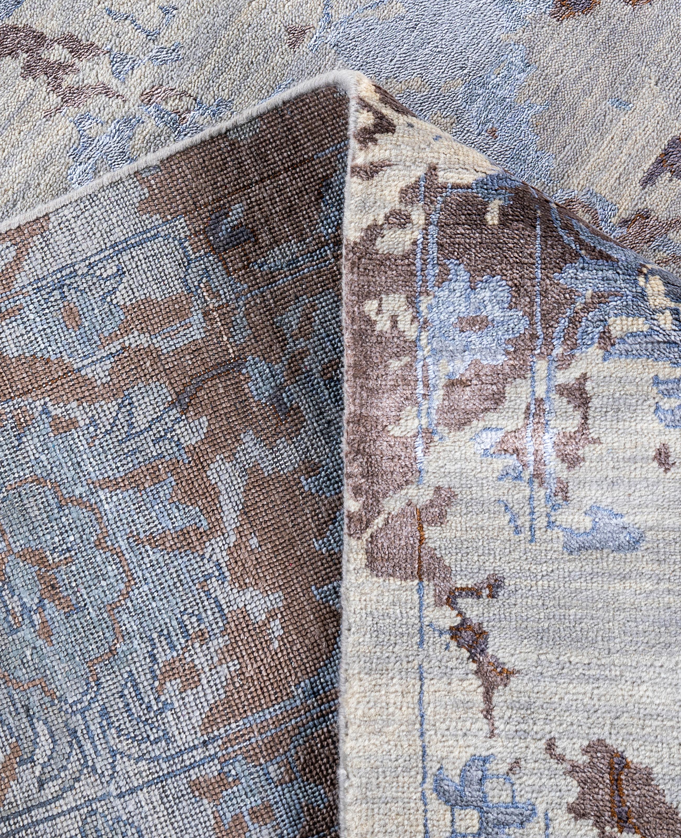 XXI secolo e contemporaneo Traditional Abstract Wool, Silk Hand Knotted Gray Area Rugs 8' 4