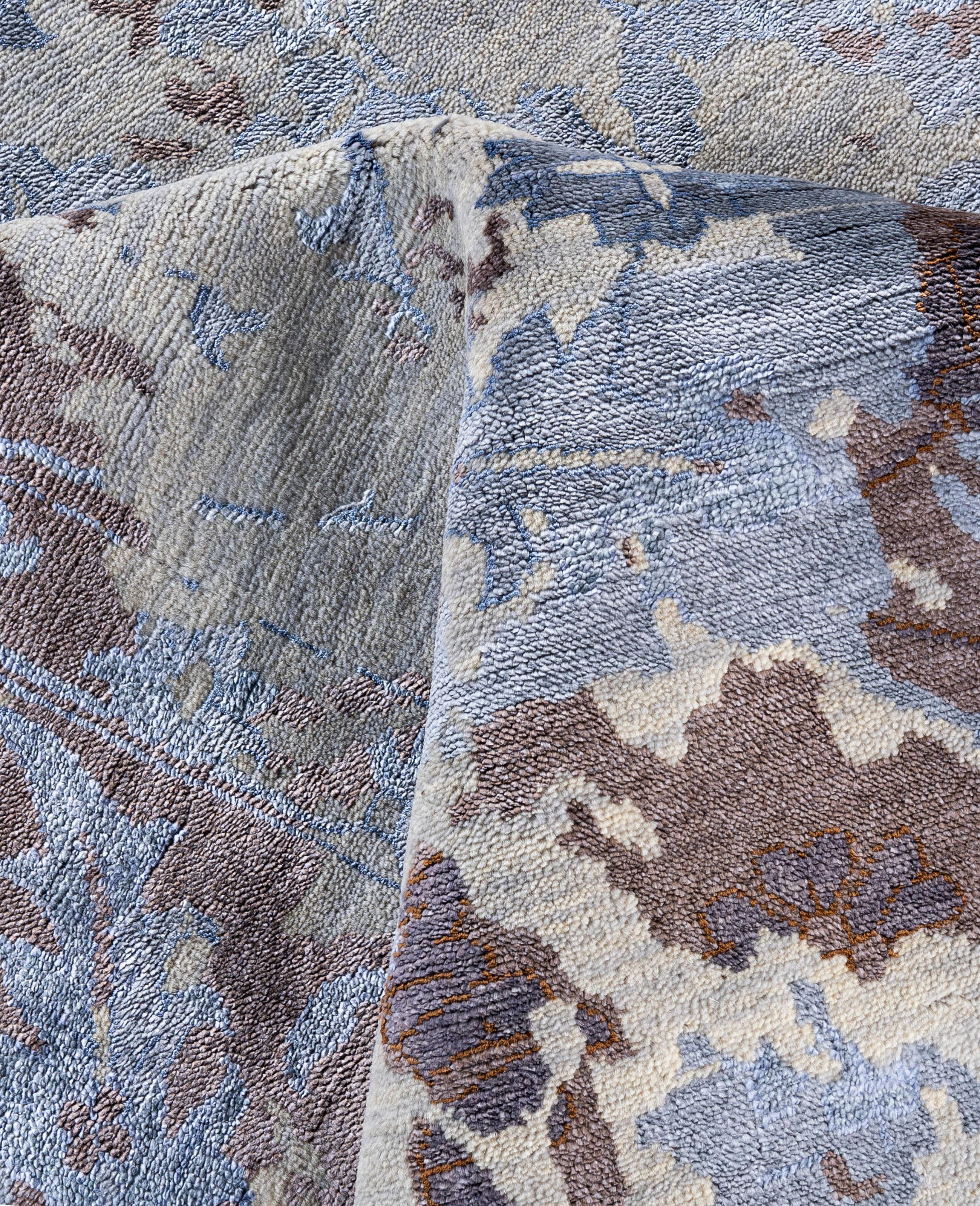 Lana Traditional Abstract Wool, Silk Hand Knotted Gray Area Rugs 8' 4