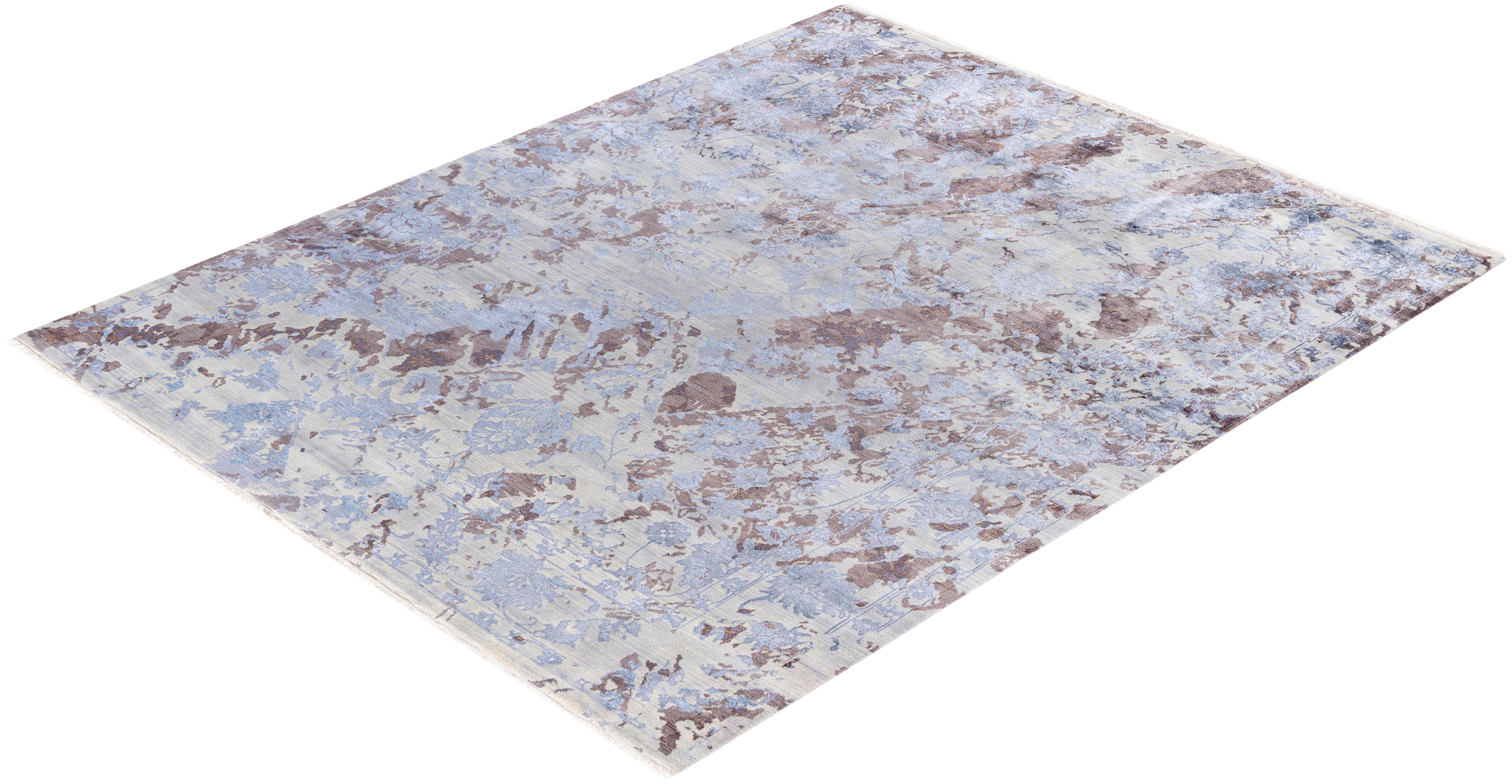 Traditional Abstract Wool, Silk Hand Knotted Gray Area Rugs 8' 4