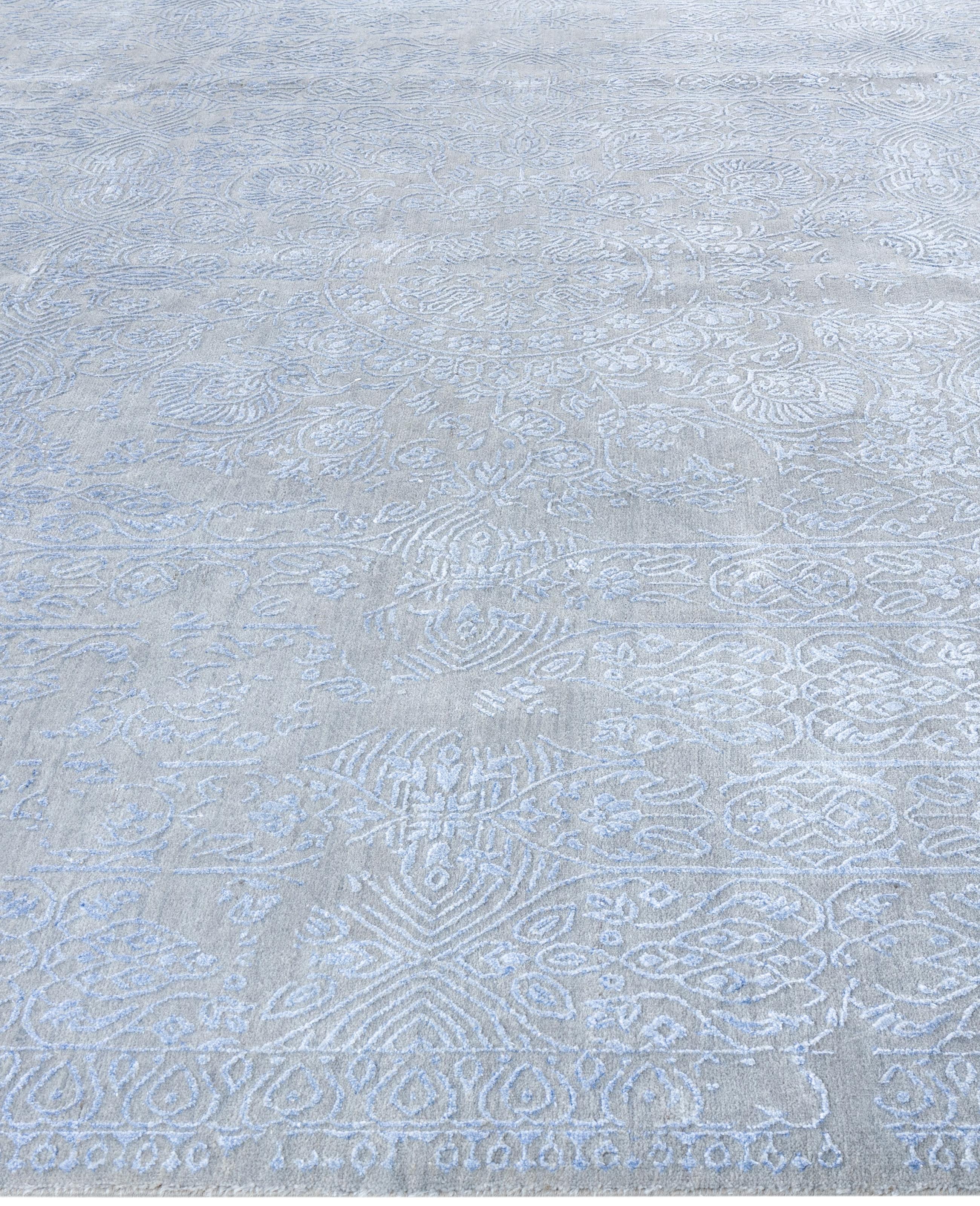 Annodato a mano Traditional Abstract Wool, Silk Hand Knoted Gray Area Rugs 8' 9