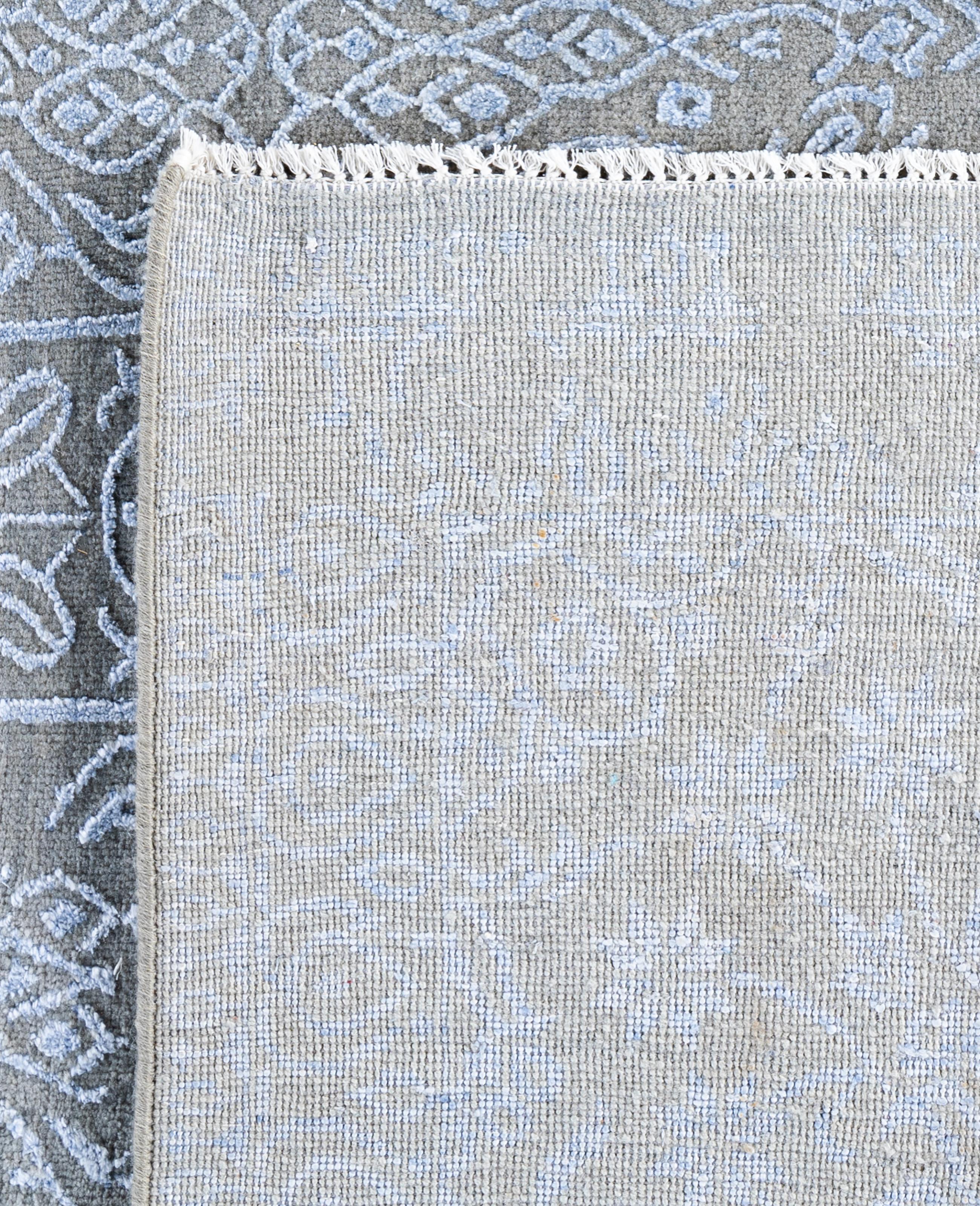 Traditional Abstract Wool, Silk Hand Knoted Gray Area Rugs 8' 9