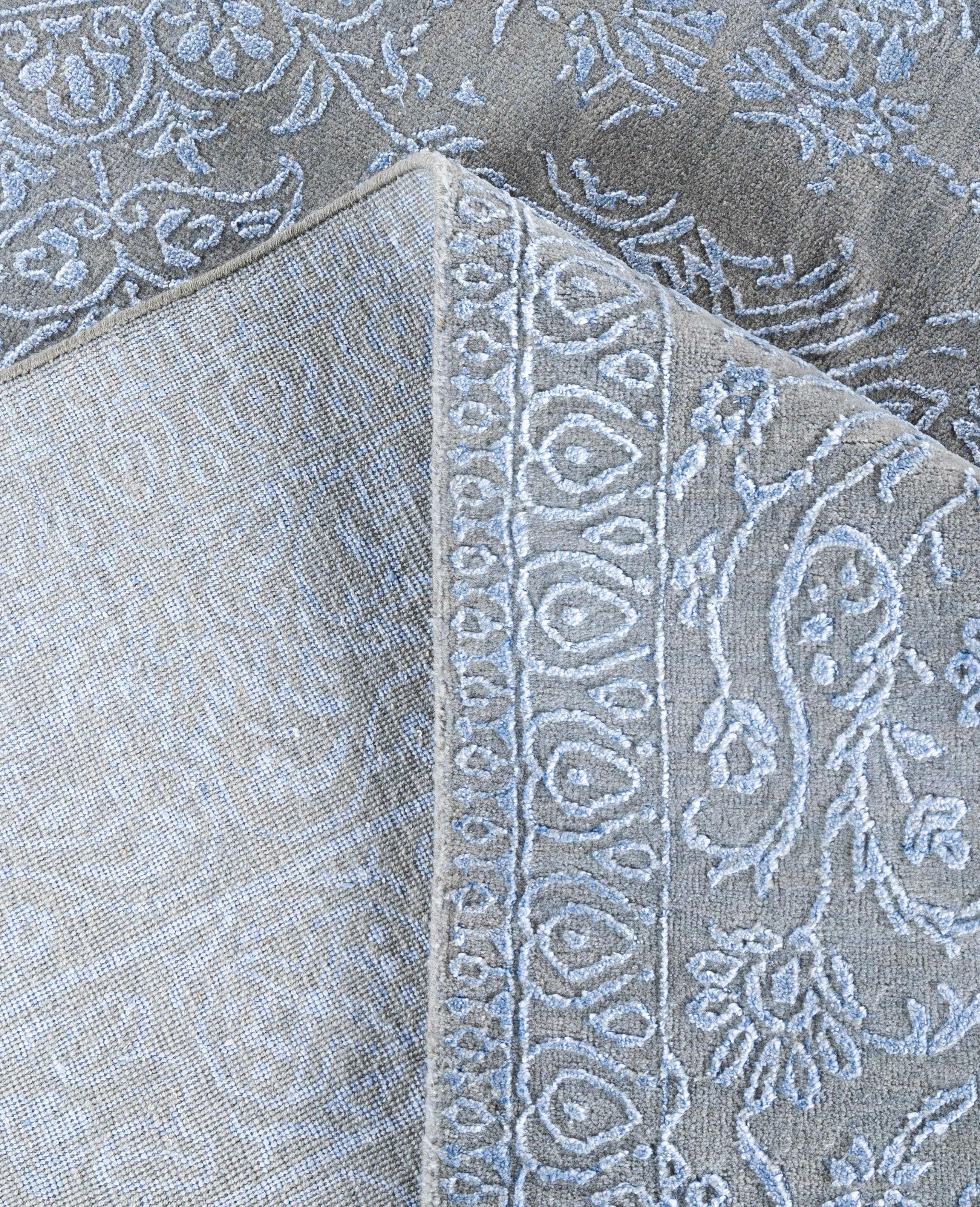 XXI secolo e contemporaneo Traditional Abstract Wool, Silk Hand Knoted Gray Area Rugs 8' 9