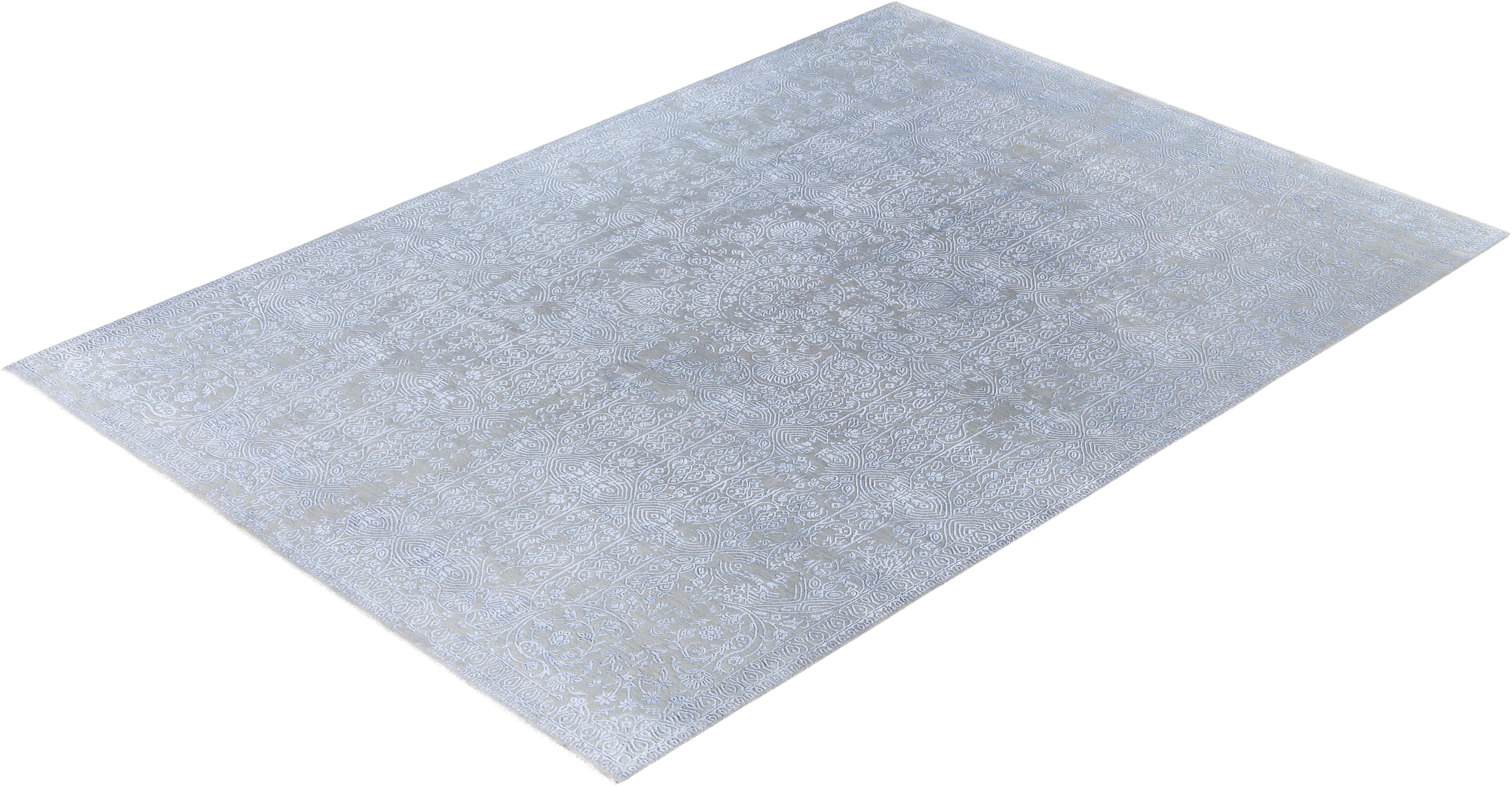 Traditional Abstract Wool, Silk Hand Knoted Gray Area Rugs 8' 9