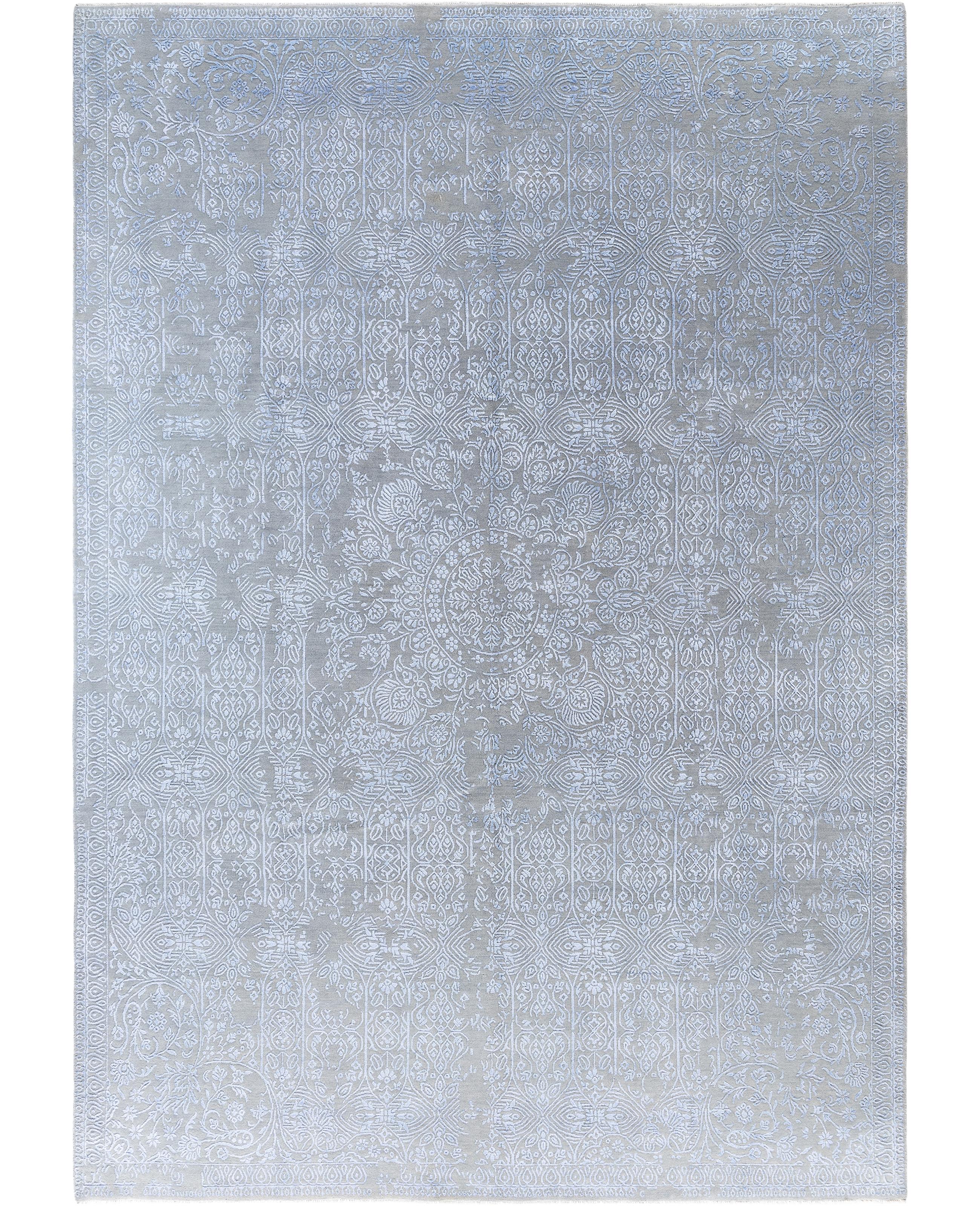 Traditional Abstract Wool, Silk Hand Knoted Gray Area Rugs 8' 9" x 12' 4"