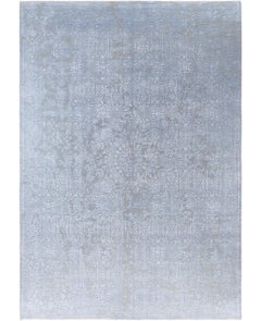Traditioneller abstrakter handgeknüpfter grauer Teppich aus Wolle und Seide 8' 9" x 12' 4"