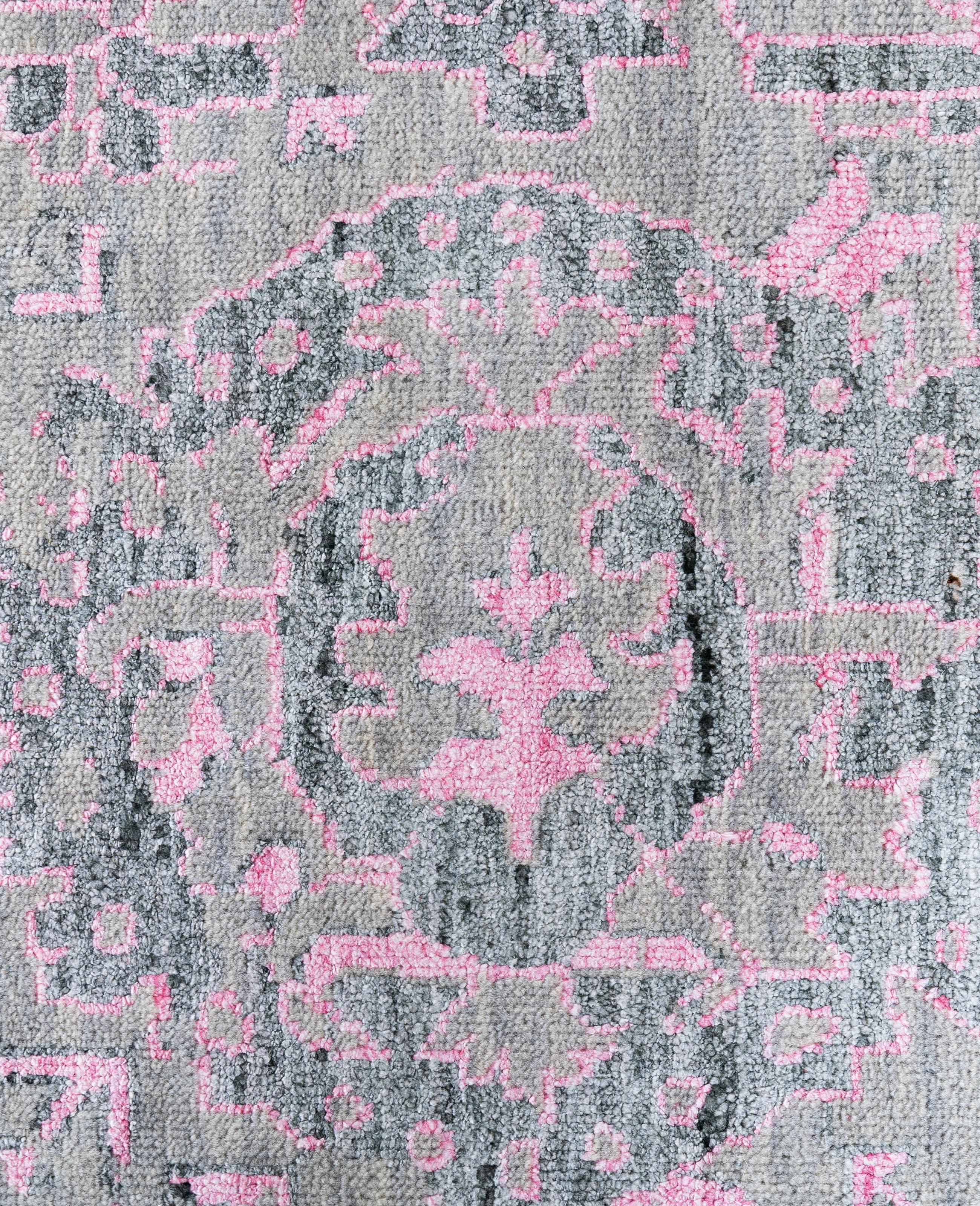 Alfombra tradicional abstracta de lana y seda, anudada a mano, gris 9' 0