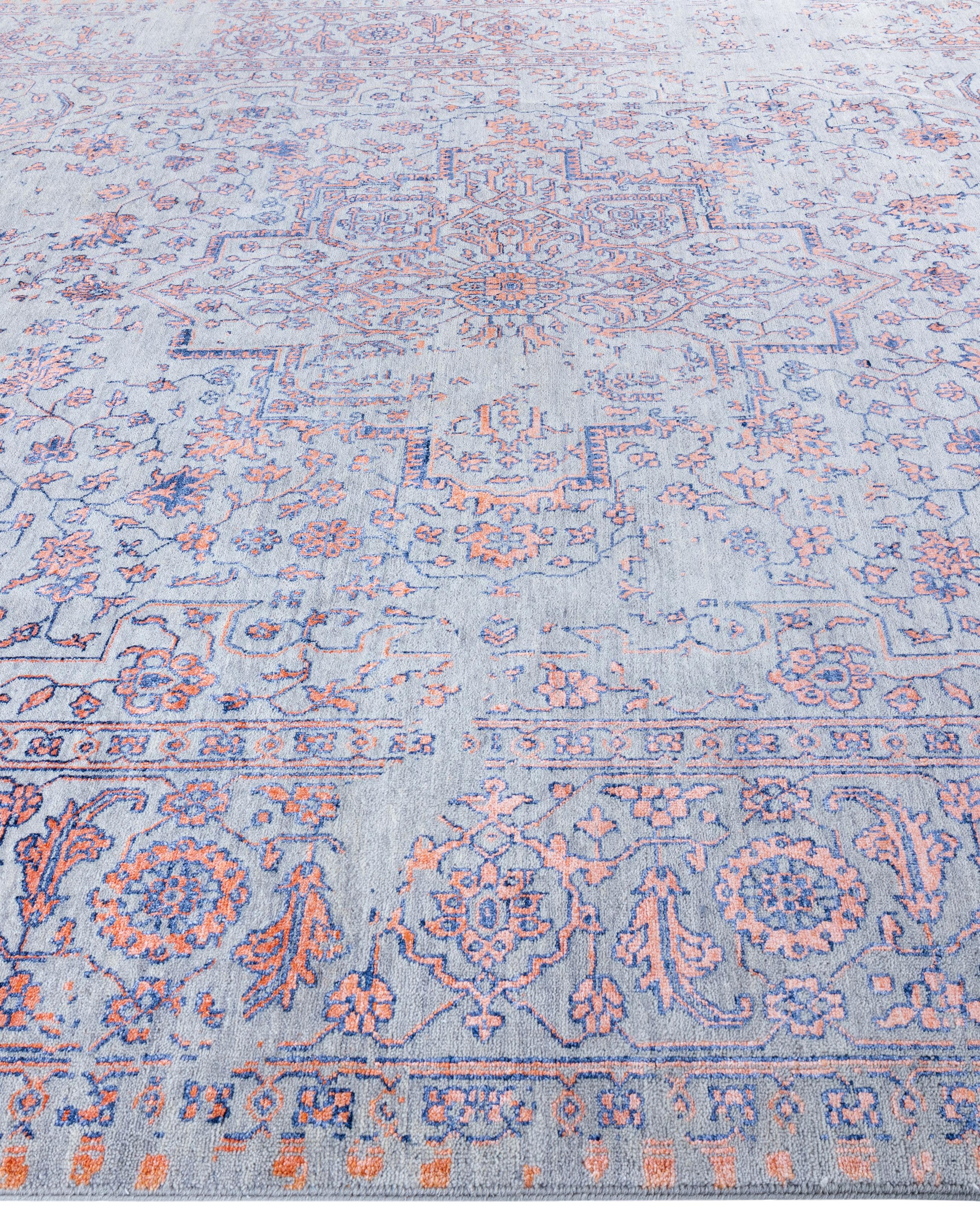 Annodato a mano Traditional Abstract Wool, Silk Hand Knotted Gray Area Rugs 9' 0