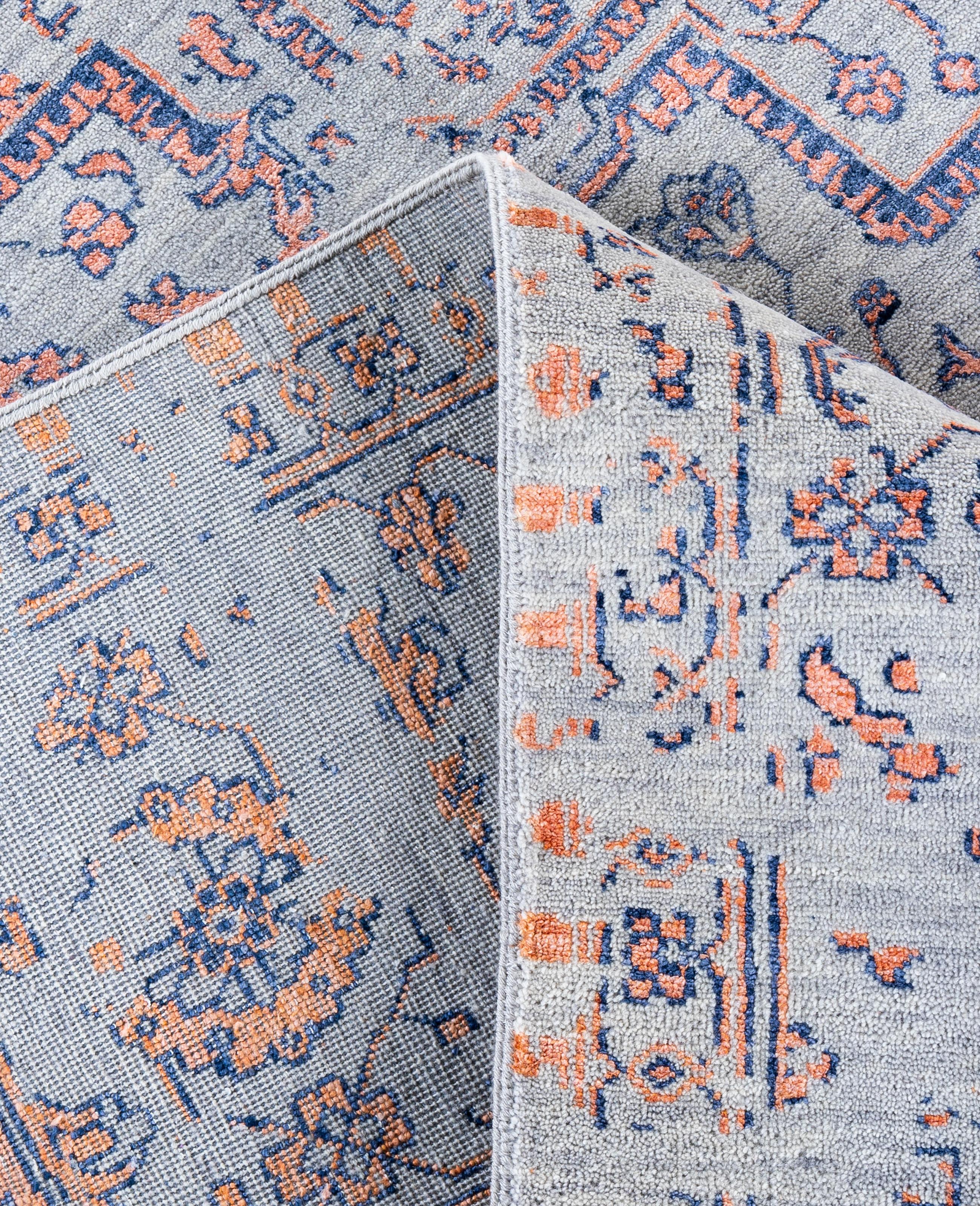 XXI secolo e contemporaneo Traditional Abstract Wool, Silk Hand Knotted Gray Area Rugs 9' 0