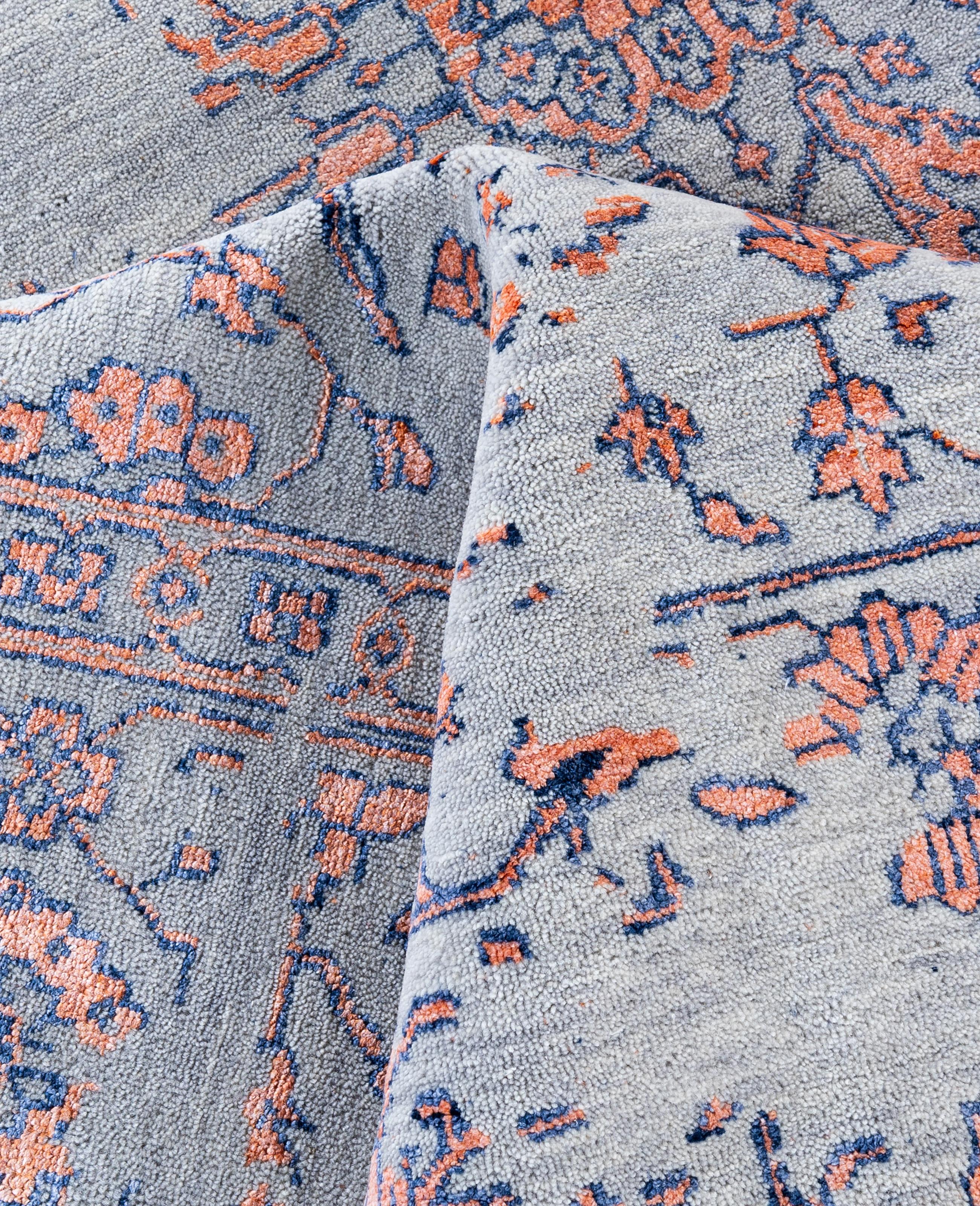 Lana Traditional Abstract Wool, Silk Hand Knotted Gray Area Rugs 9' 0