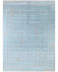 Tapis traditionnel abstrait en laine et soie noué à la main gris 9' 0" x 11' 10"