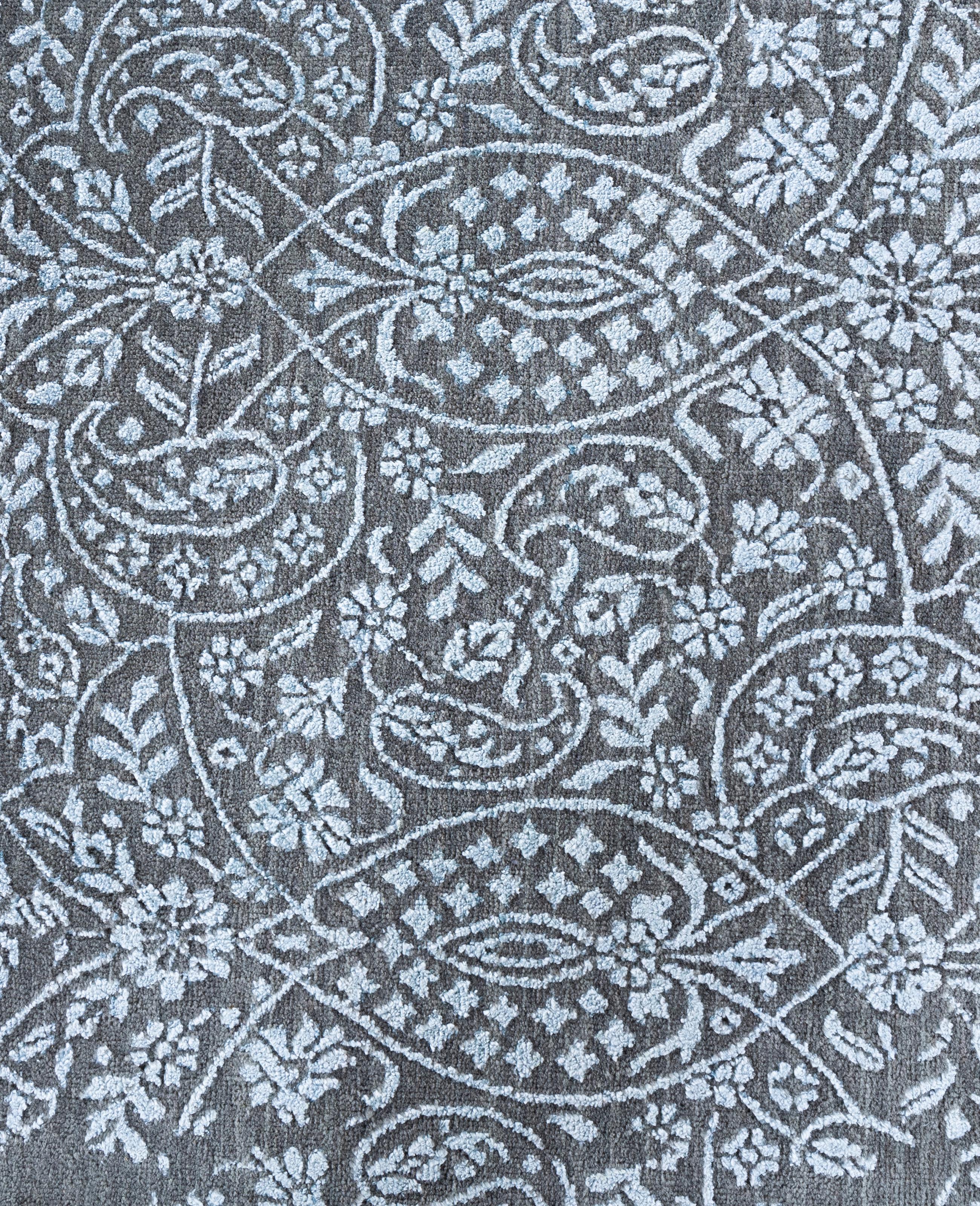 Indiano Traditional Abstract Wool, Silk Hand Knoted Gray Area Rugs 9' 0