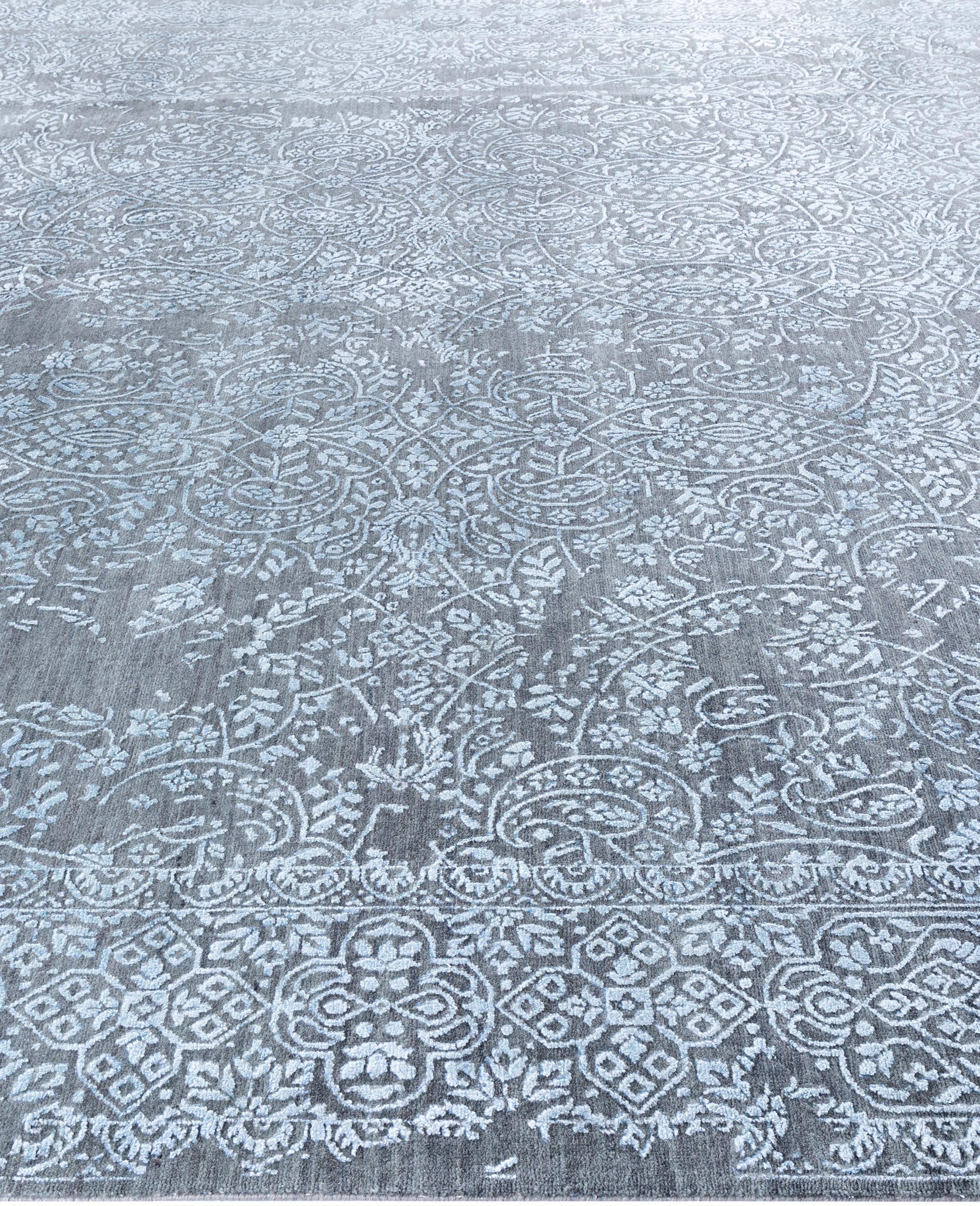 Annodato a mano Traditional Abstract Wool, Silk Hand Knoted Gray Area Rugs 9' 0