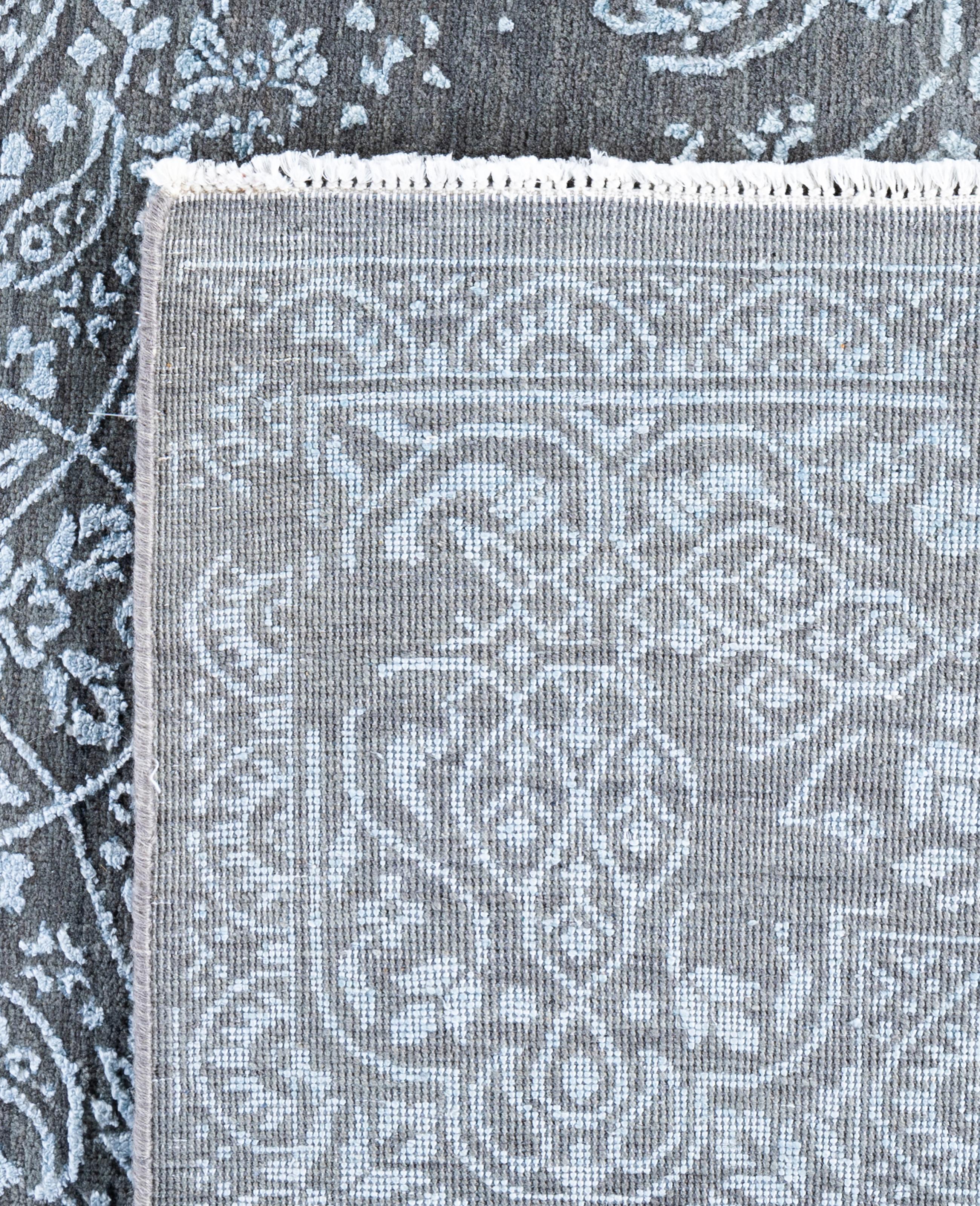 Traditional Abstract Wool, Silk Hand Knoted Gray Area Rugs 9' 0