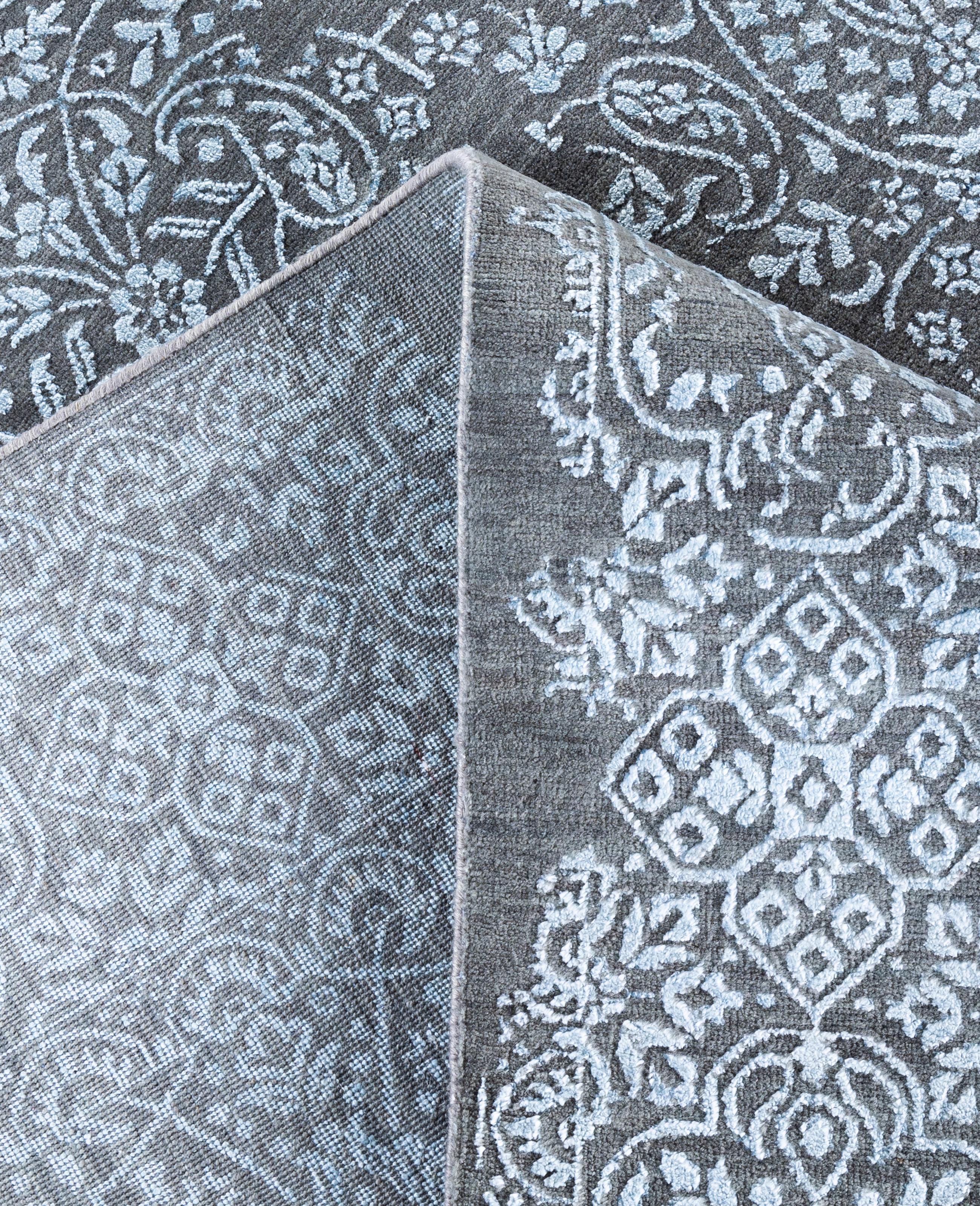 XXI secolo e contemporaneo Traditional Abstract Wool, Silk Hand Knoted Gray Area Rugs 9' 0