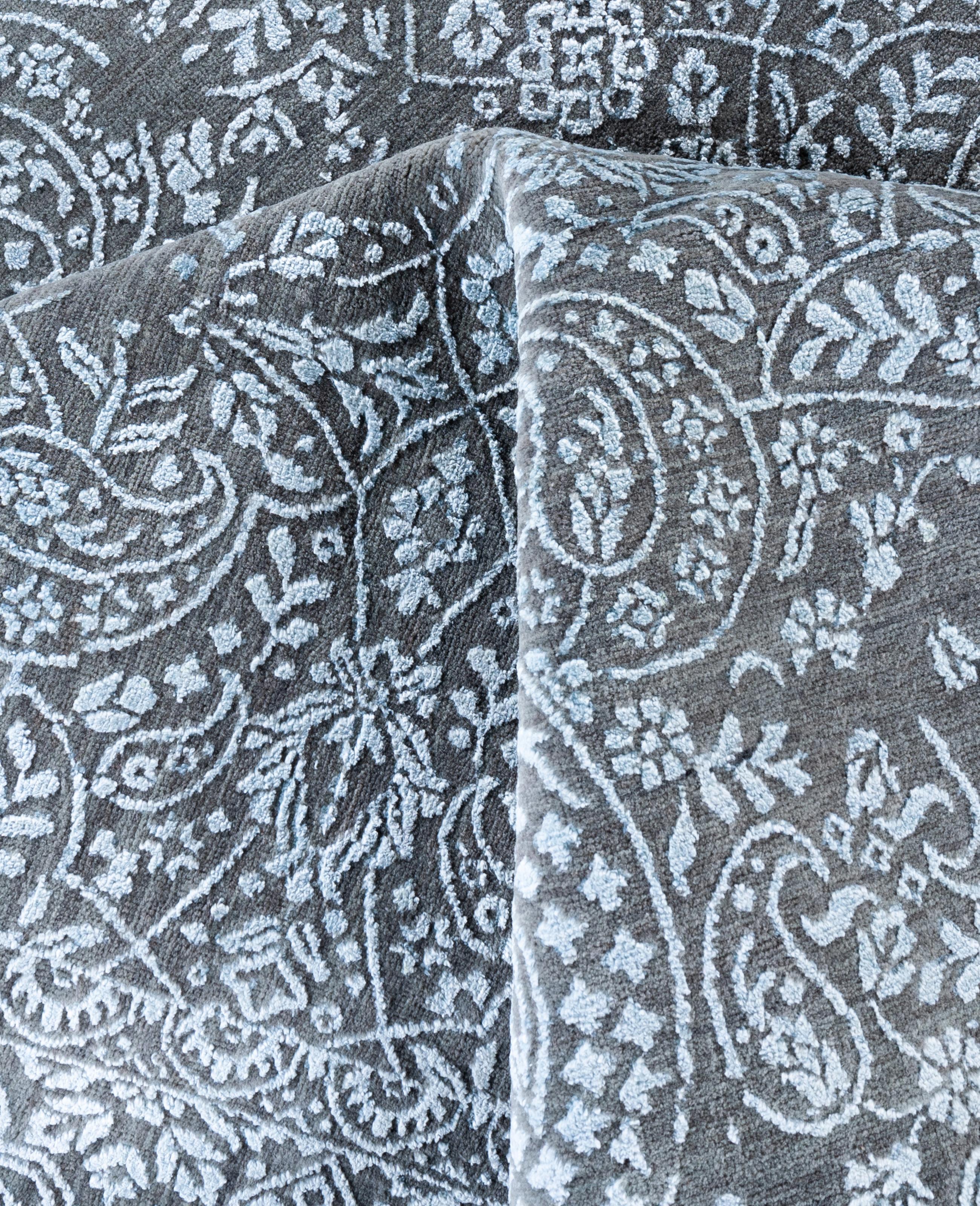 Lana Traditional Abstract Wool, Silk Hand Knoted Gray Area Rugs 9' 0