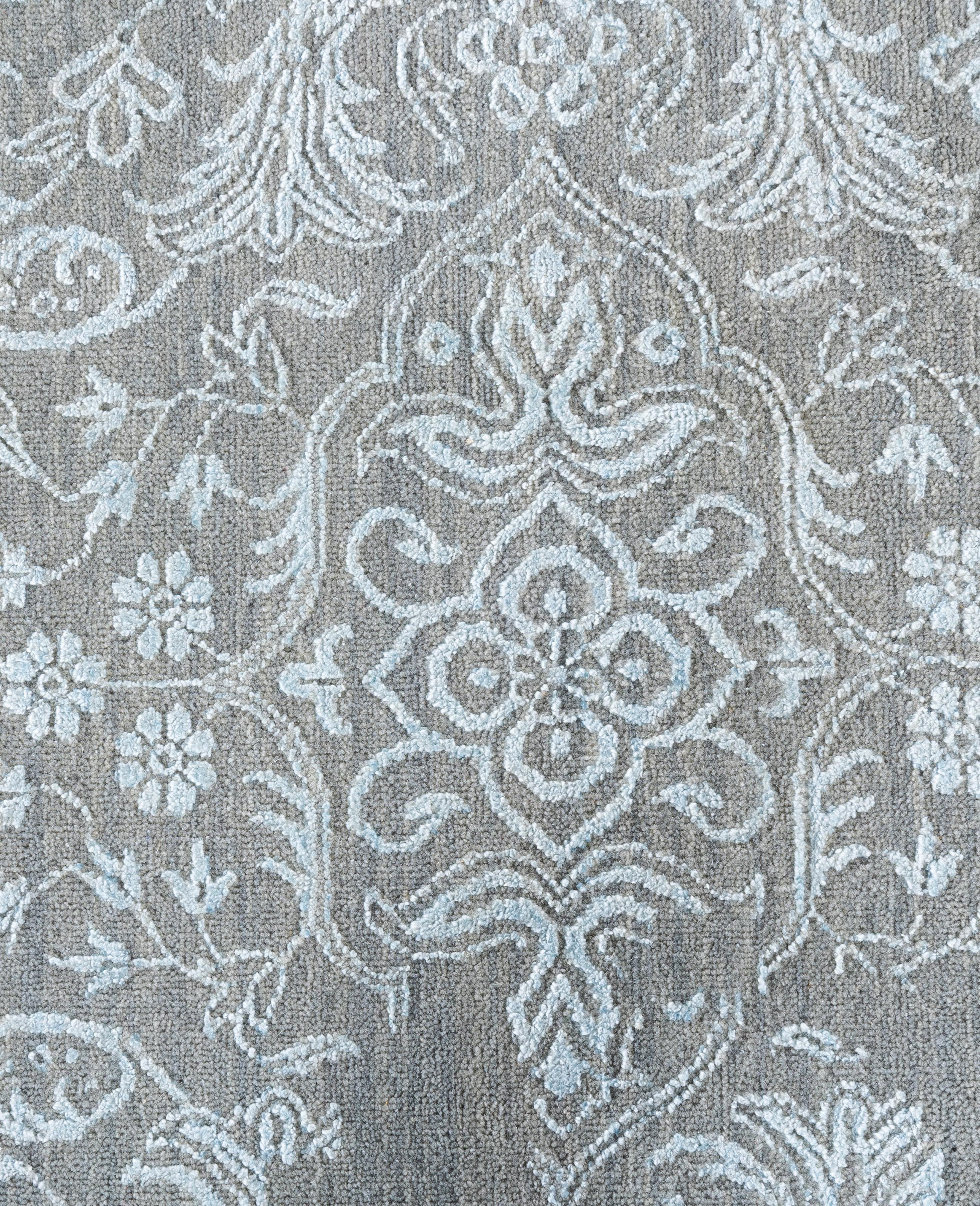 Indiano Traditional Abstract Wool, Silk Hand Knotted Gray Area Rugs 9' 0