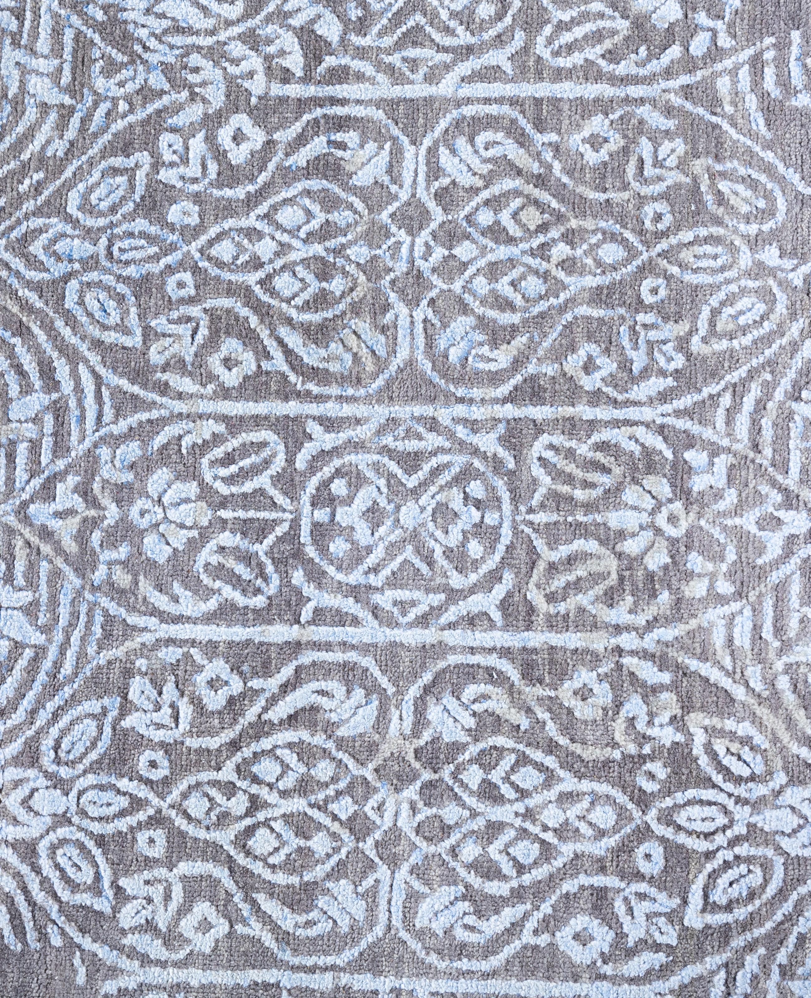 Indiano Traditional Abstract Wool, Silk Hand Knotted Gray Area Rugs 9' 0