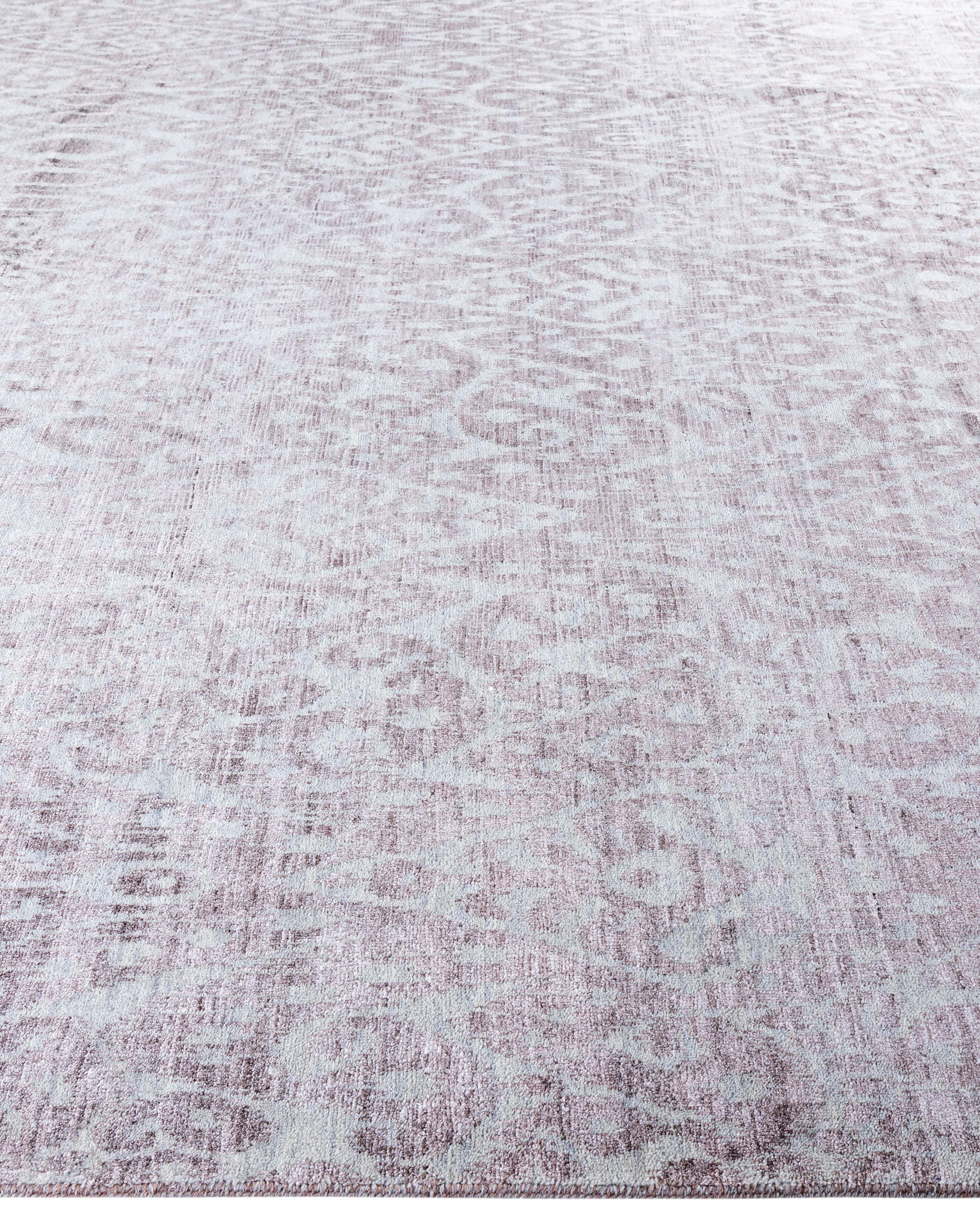 Annodato a mano Traditional Abstract Wool, Silk Hand Knotted Gray Area Rugs 9' 0