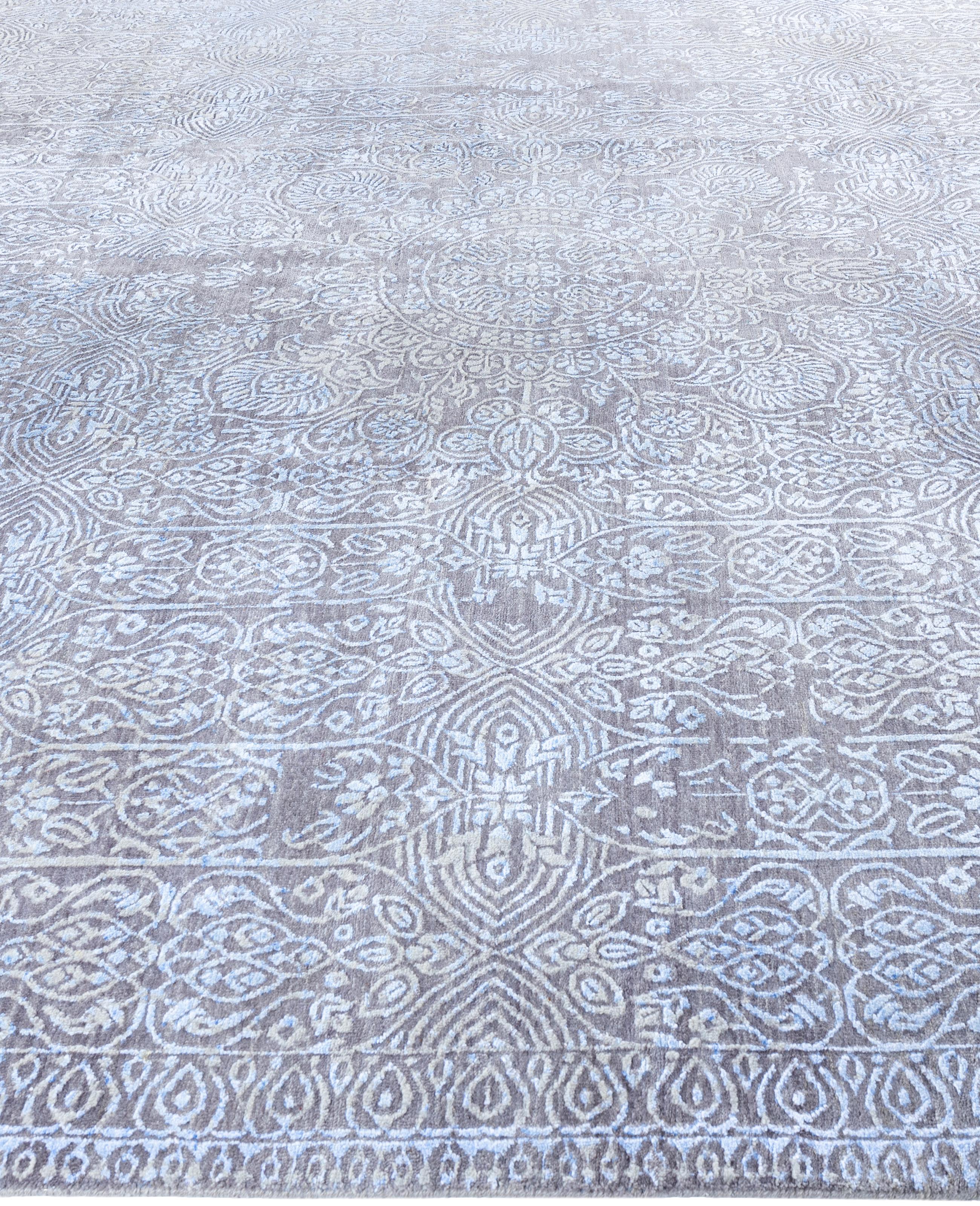 Annodato a mano Traditional Abstract Wool, Silk Hand Knotted Gray Area Rugs 9' 0