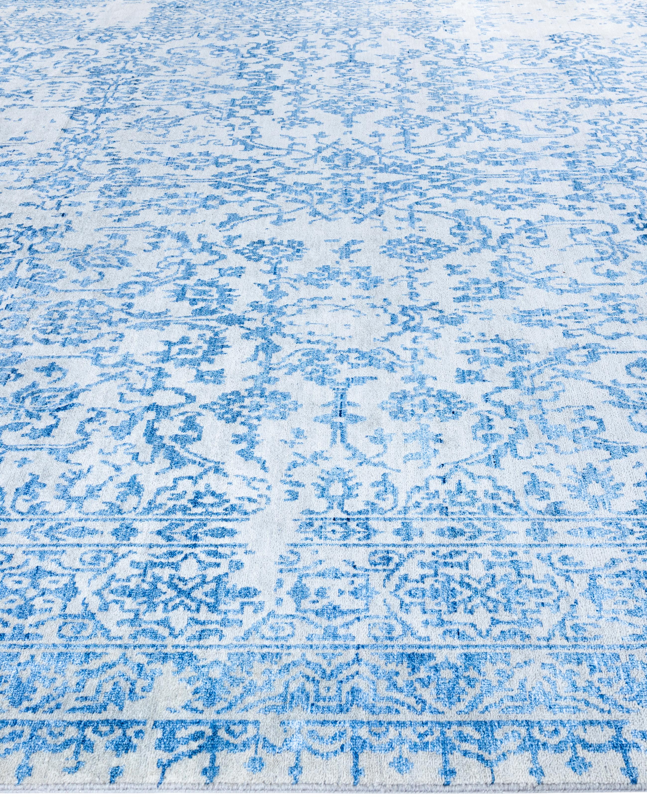 Annodato a mano Traditional Abstract Wool, Silk Hand Knotted Gray Area Rugs 9' 0