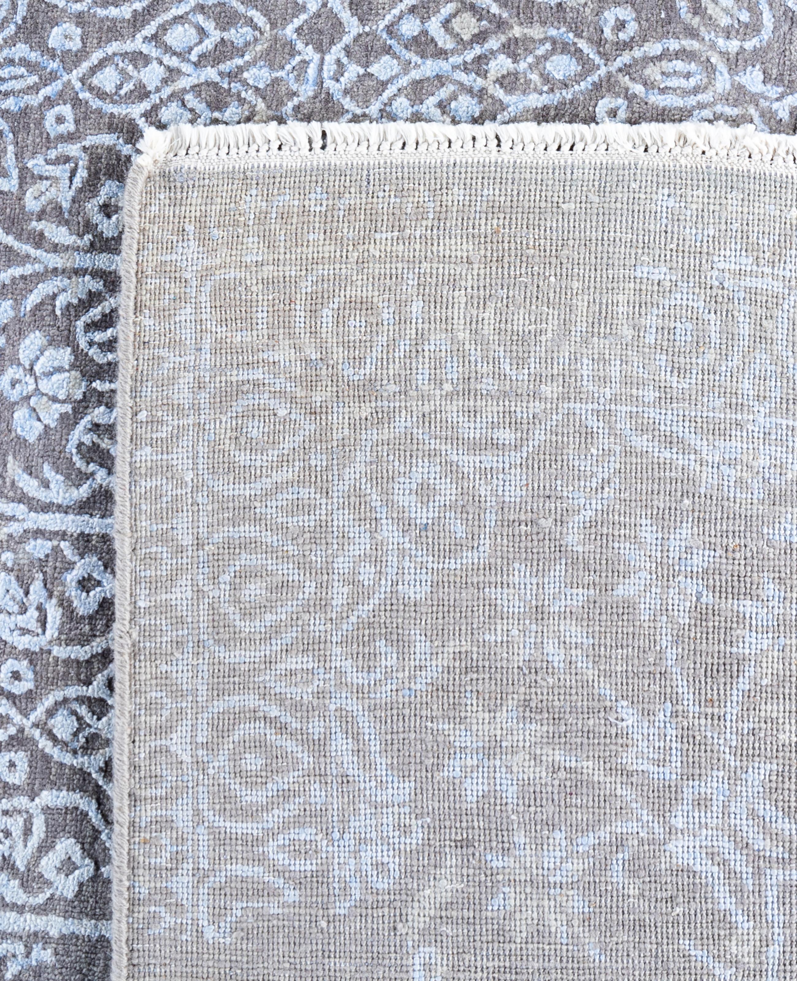 Traditional Abstract Wool, Silk Hand Knotted Gray Area Rugs 9' 0