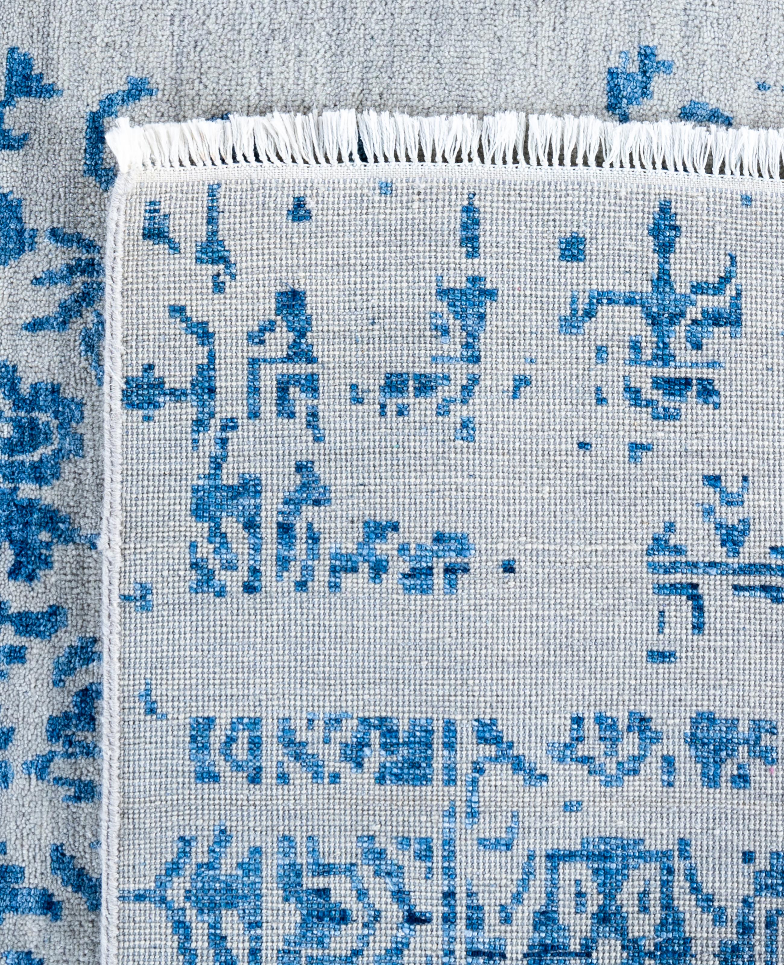 Traditional Abstract Wool, Silk Hand Knotted Gray Area Rugs 9' 0