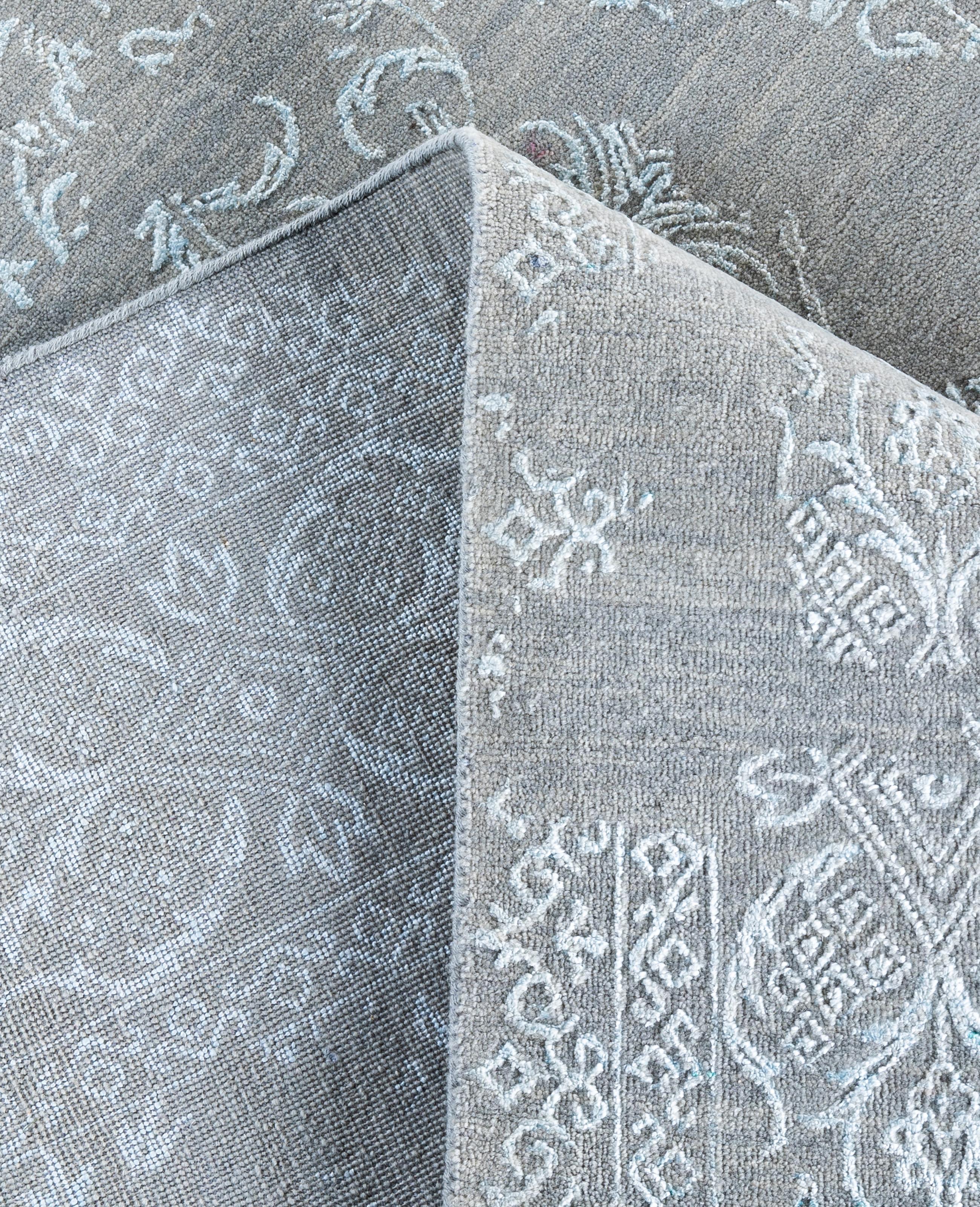 XXI secolo e contemporaneo Traditional Abstract Wool, Silk Hand Knotted Gray Area Rugs 9' 0