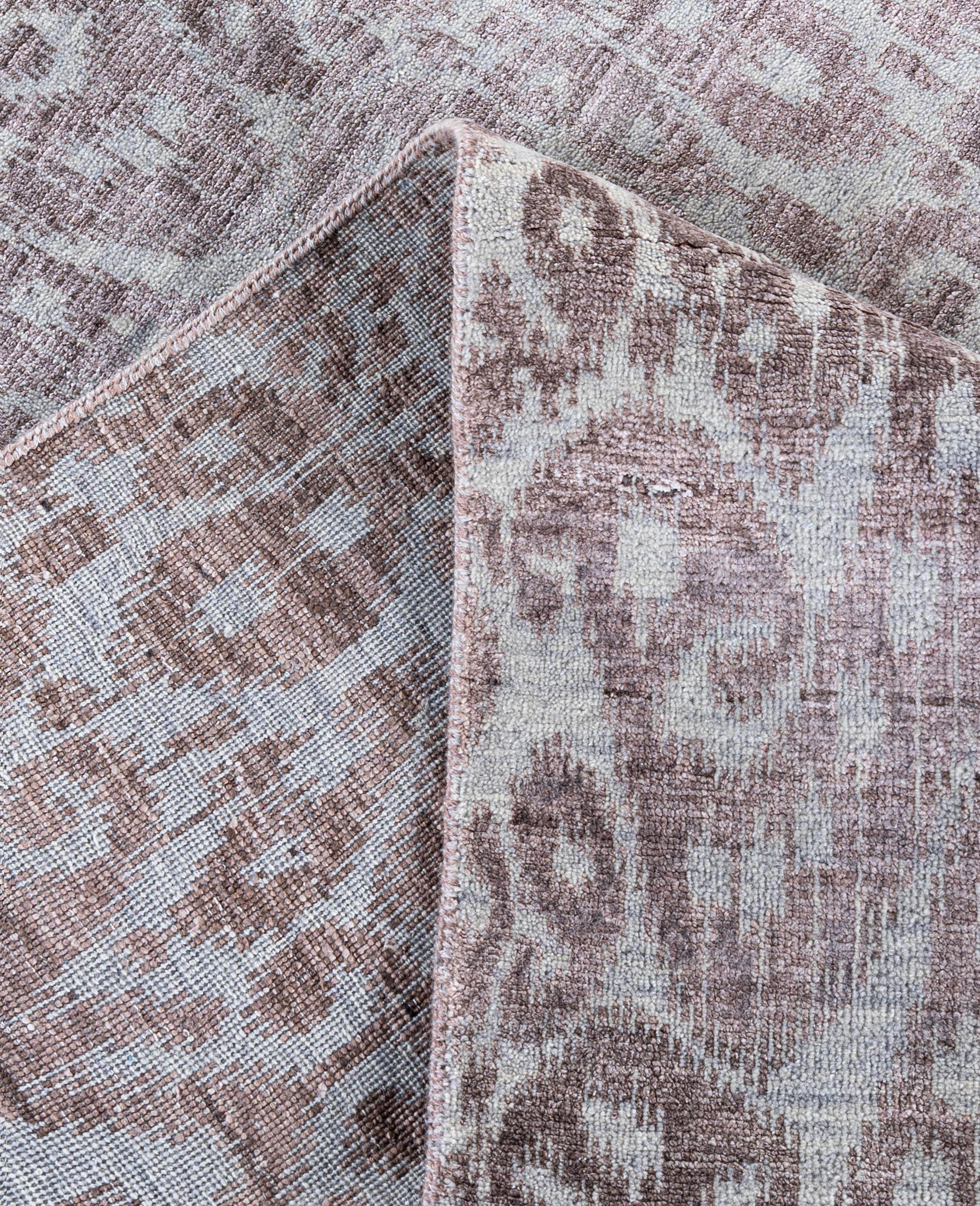 XXI secolo e contemporaneo Traditional Abstract Wool, Silk Hand Knotted Gray Area Rugs 9' 0