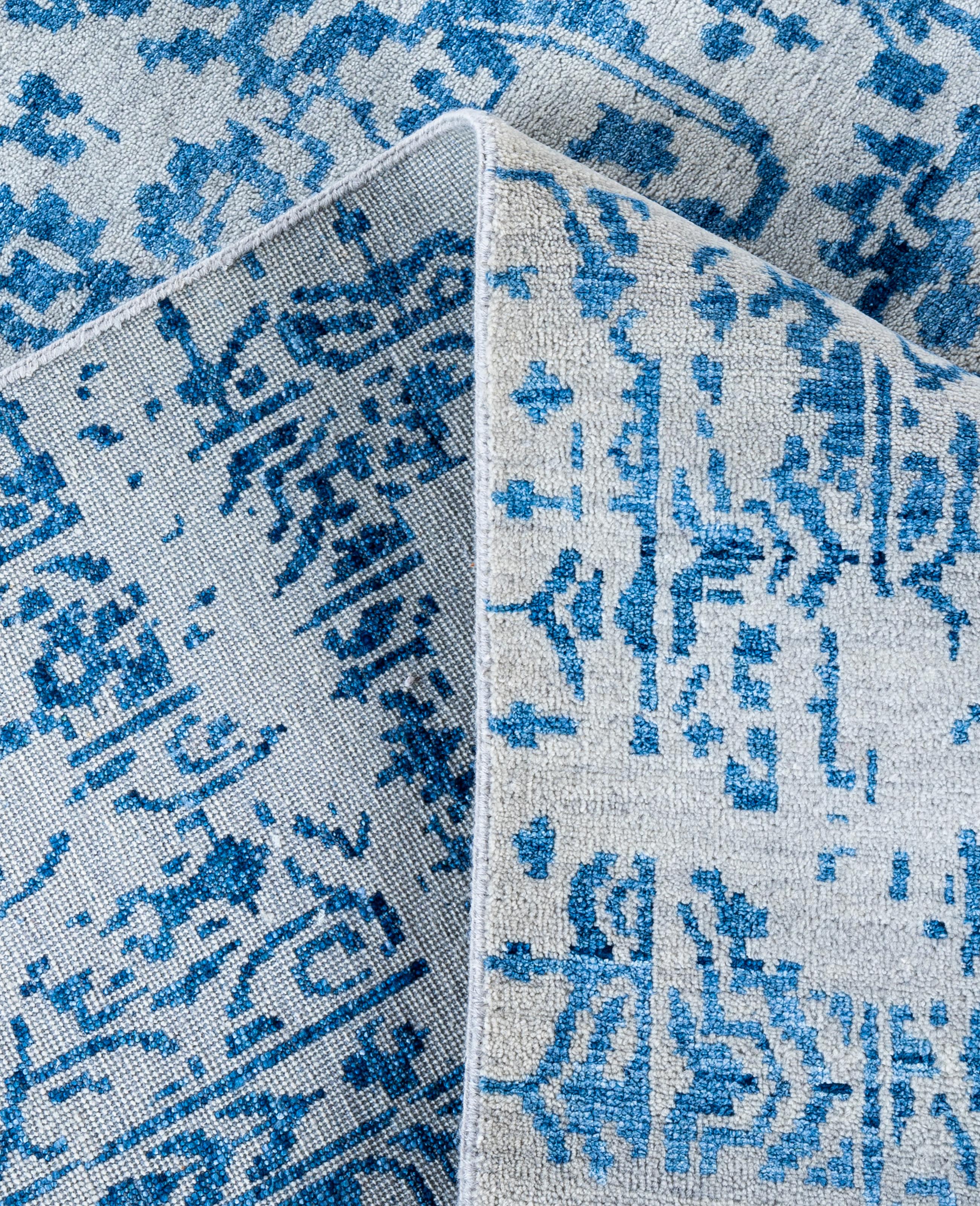 XXI secolo e contemporaneo Traditional Abstract Wool, Silk Hand Knotted Gray Area Rugs 9' 0