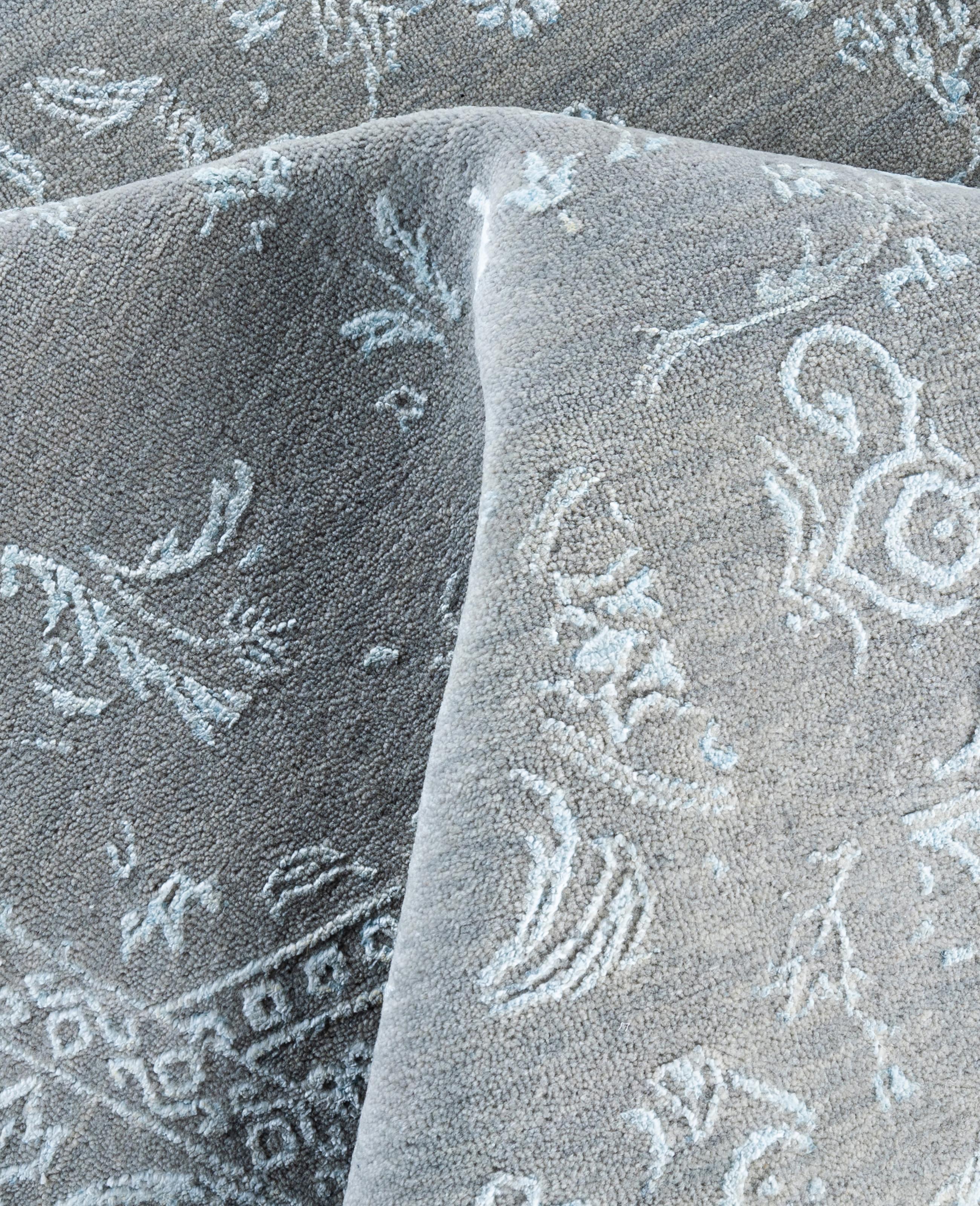 Lana Traditional Abstract Wool, Silk Hand Knotted Gray Area Rugs 9' 0