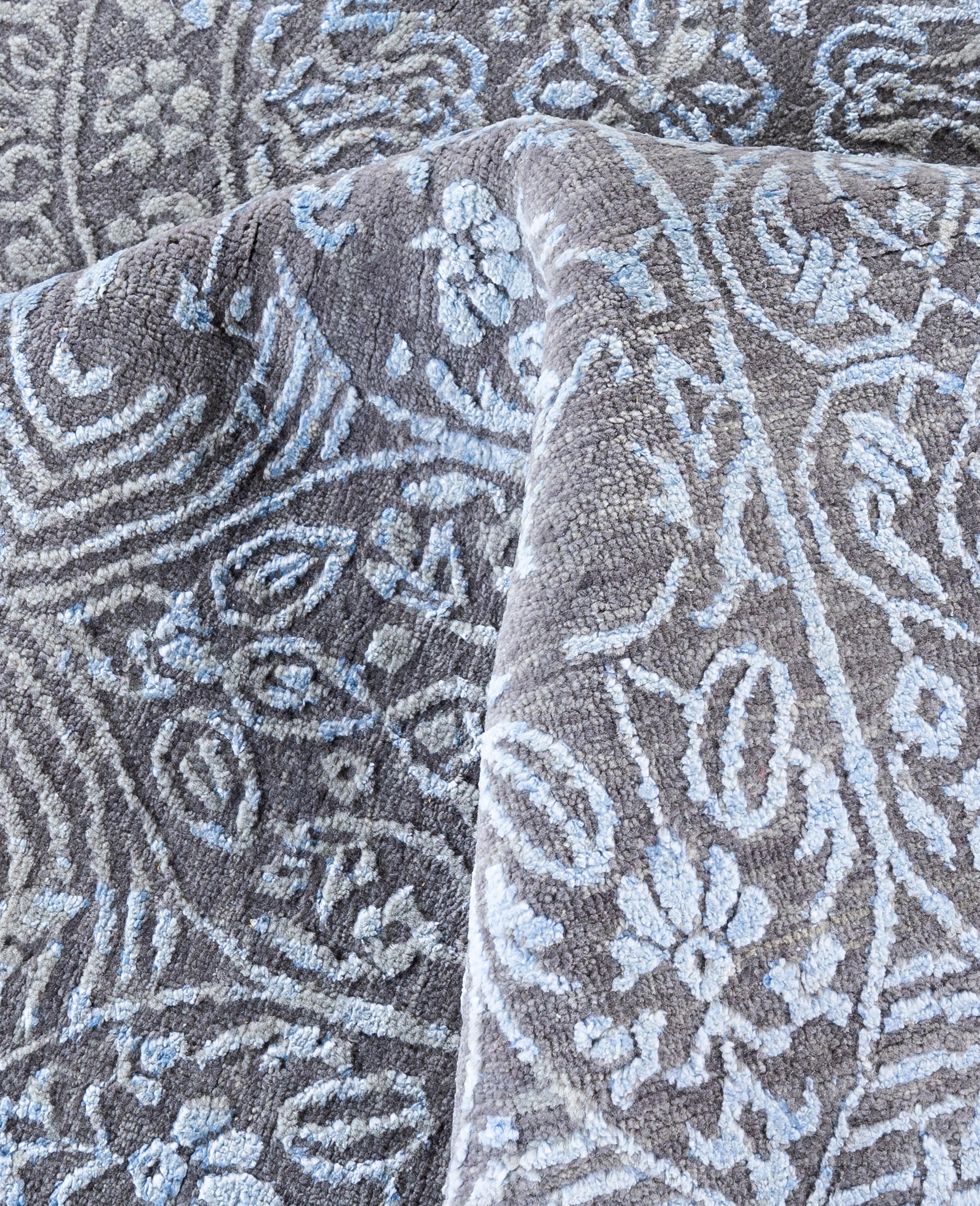 Lana Traditional Abstract Wool, Silk Hand Knotted Gray Area Rugs 9' 0