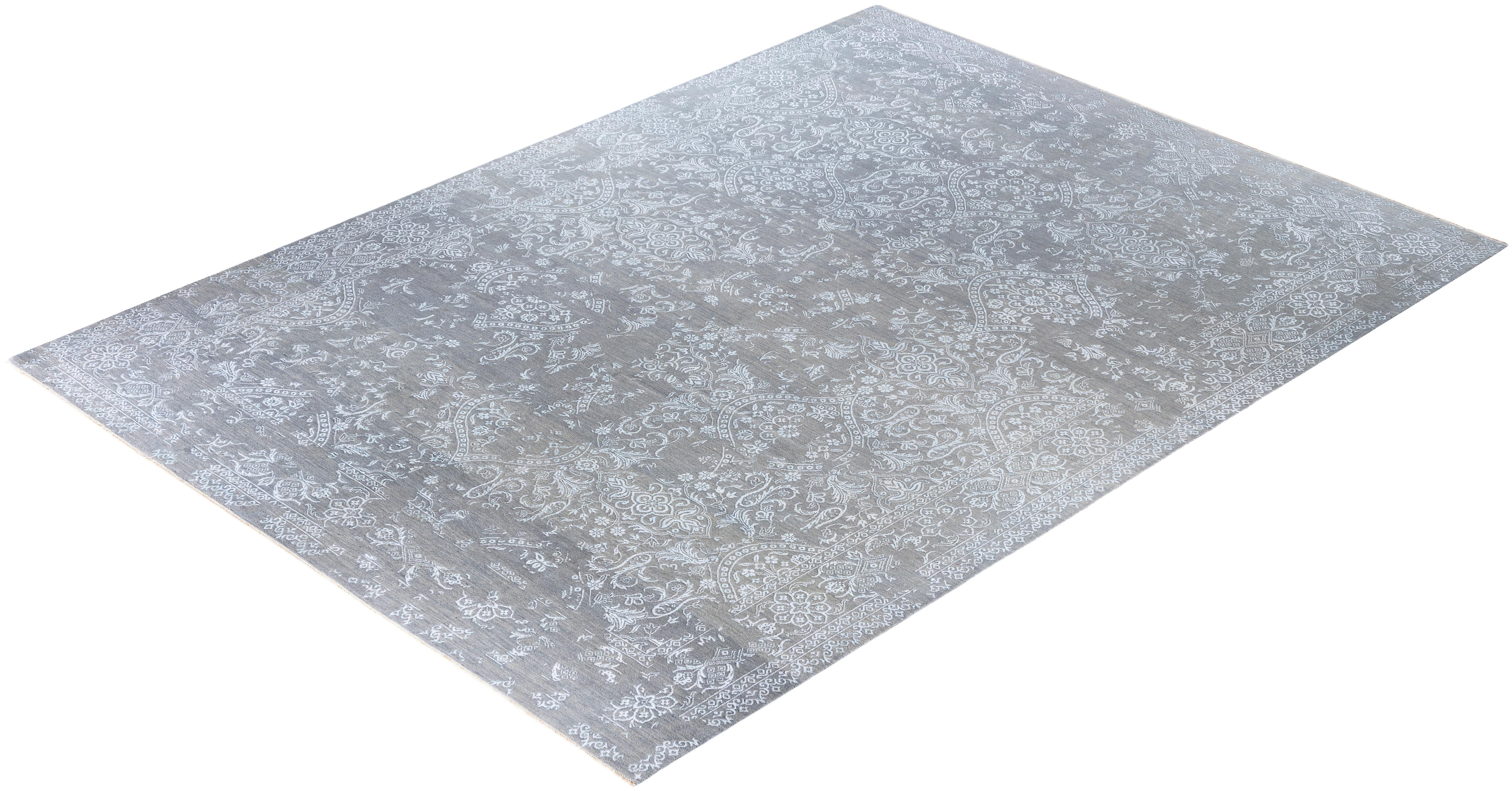 Traditional Abstract Wool, Silk Hand Knotted Gray Area Rugs 9' 0