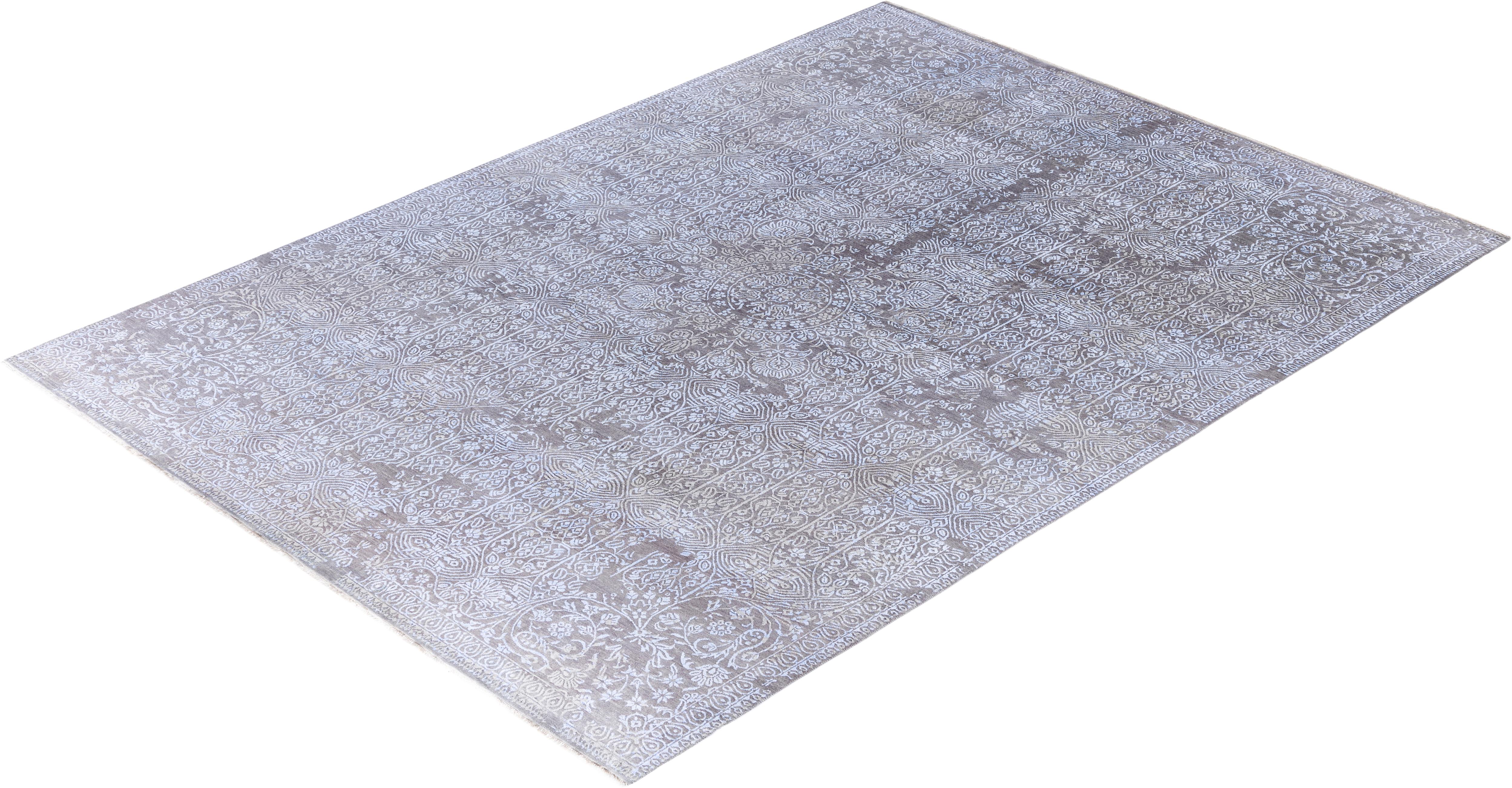 Traditional Abstract Wool, Silk Hand Knotted Gray Area Rugs 9' 0